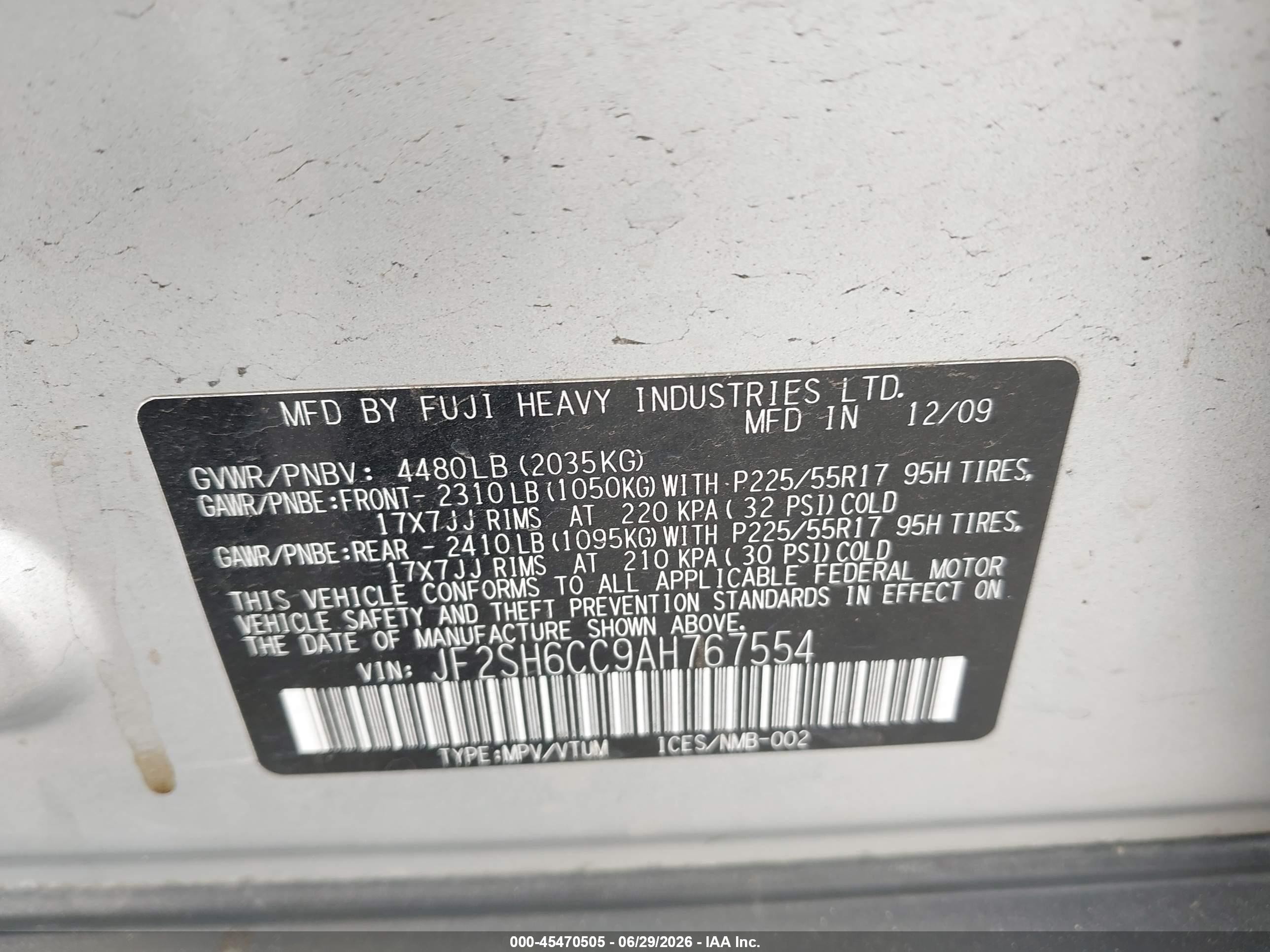 2010 Subaru Forester 2.5x Premium Silver vin: JF2SH6CC9AH767554