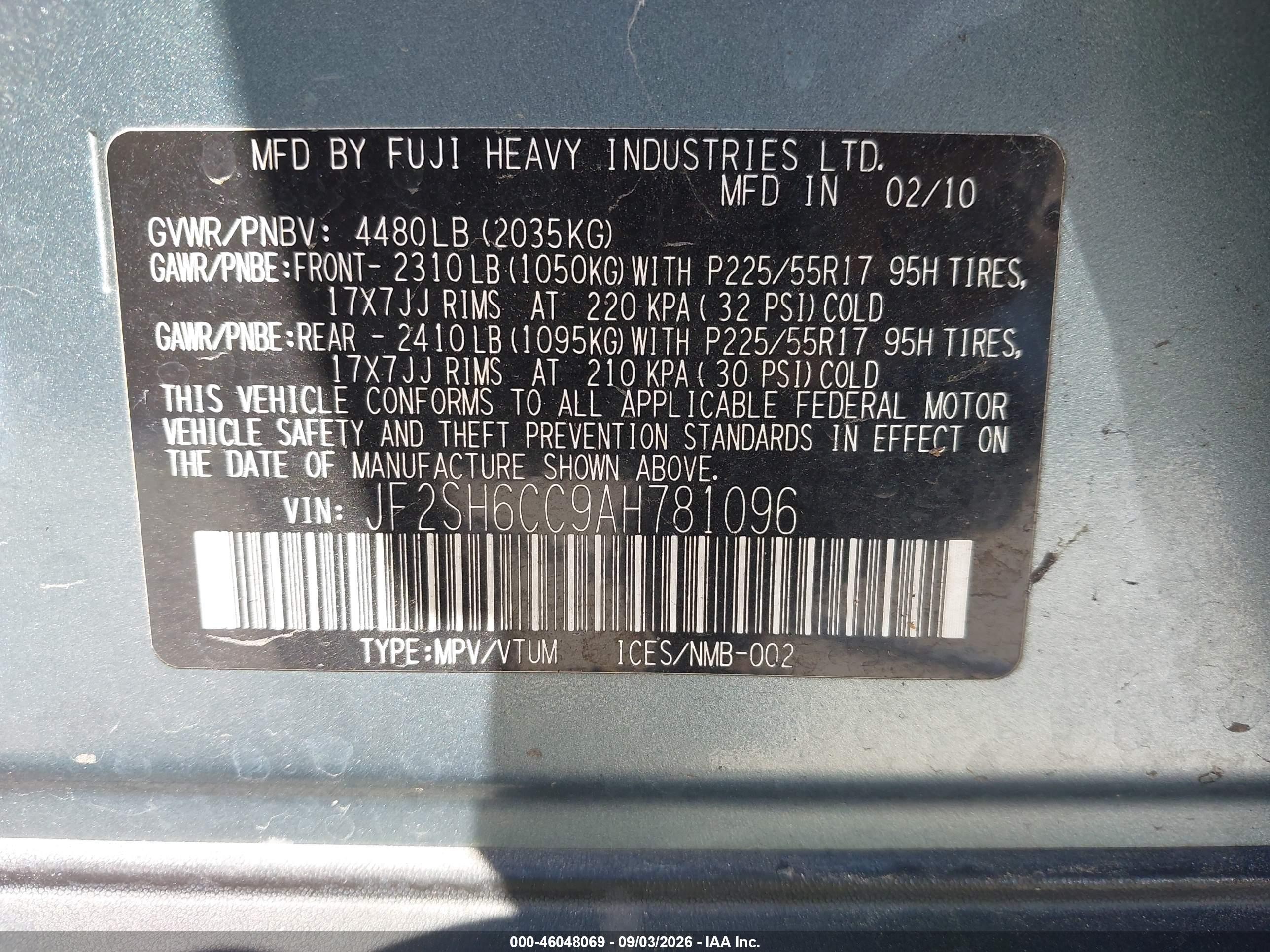 2010 Subaru Forester 2.5x Premium Green vin: JF2SH6CC9AH781096