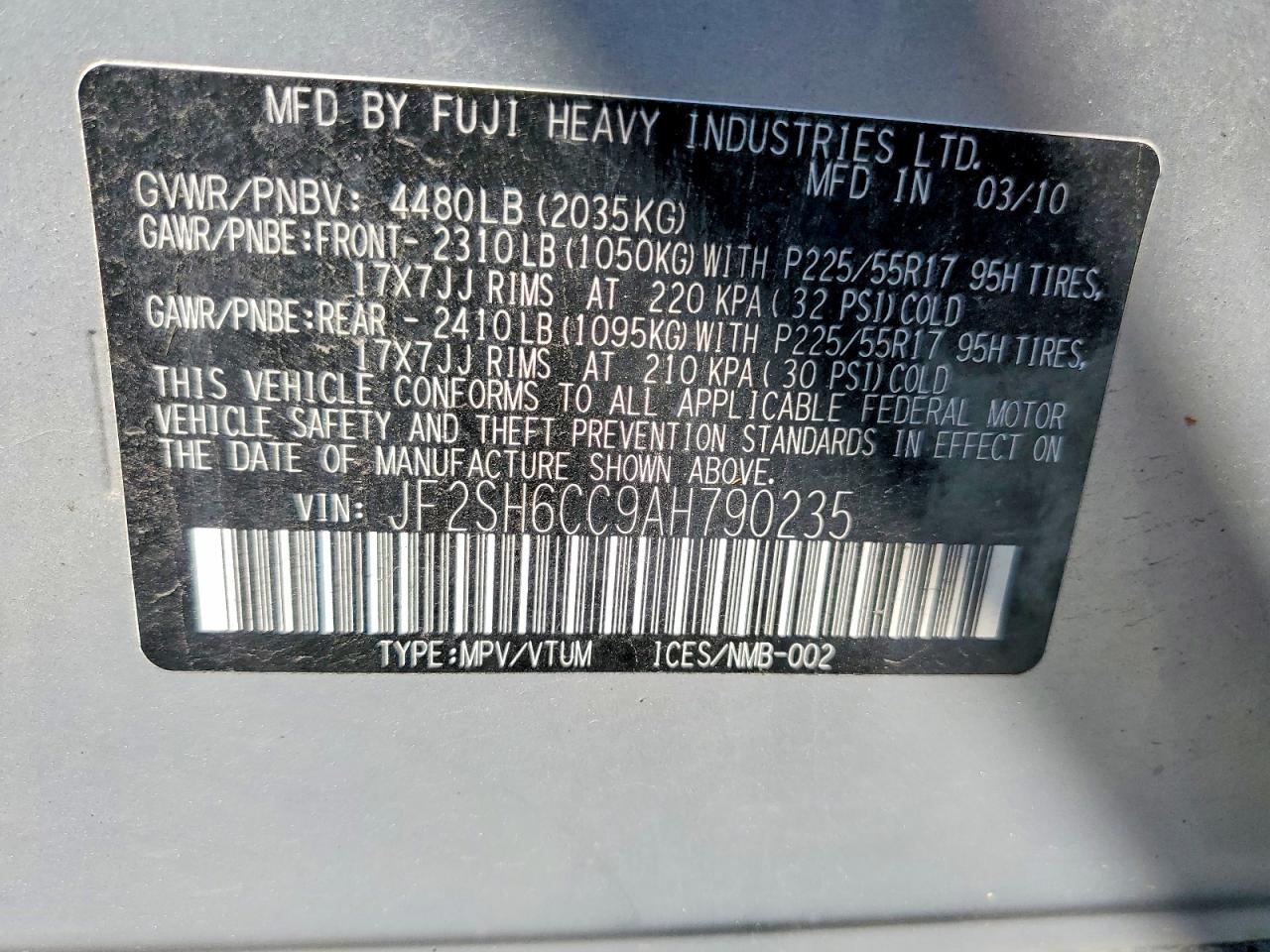 2010 Subaru Forester 2.5x Premium Silver vin: JF2SH6CC9AH790235