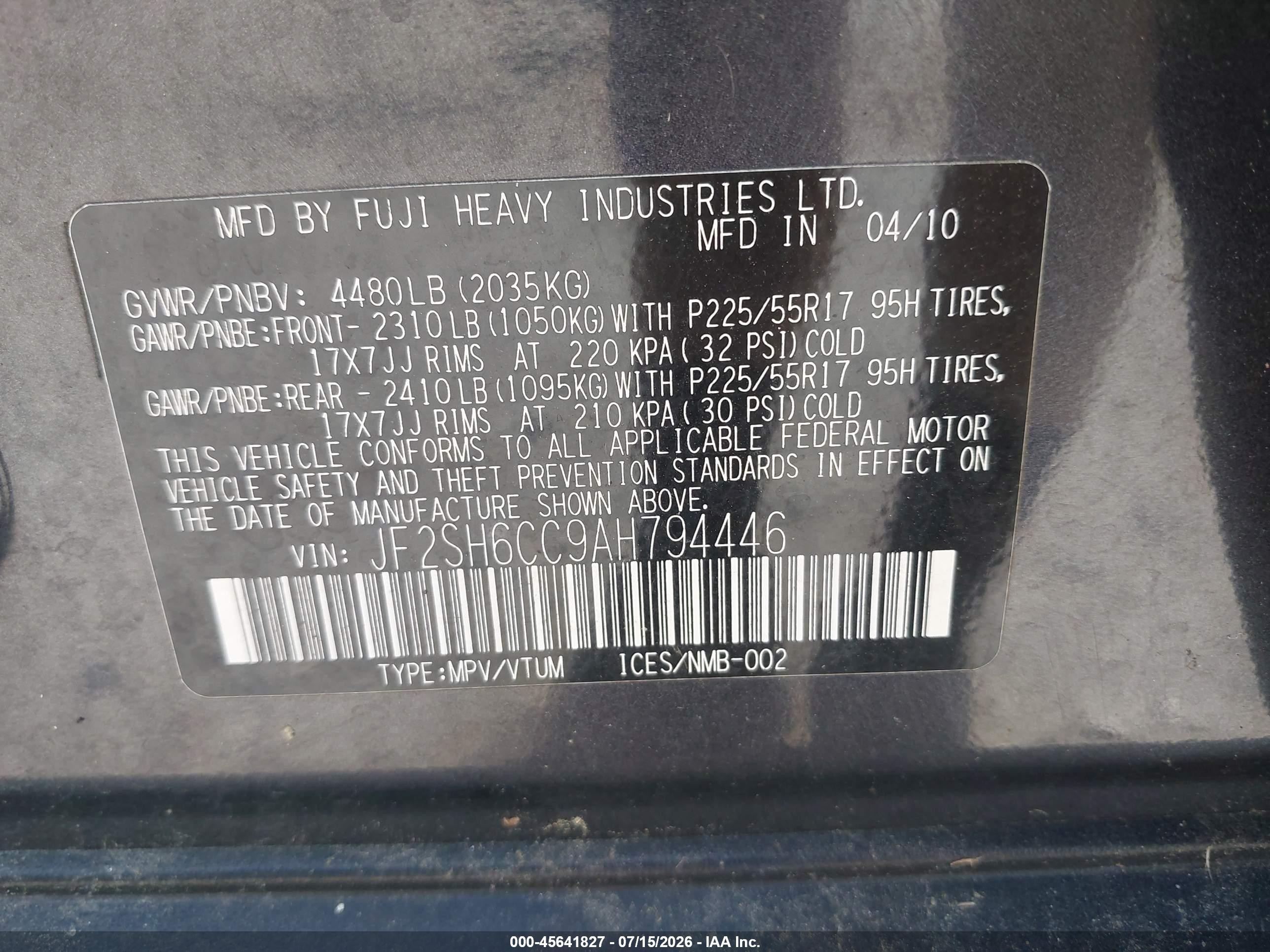 2010 Subaru Forester 2.5x Premium Gray vin: JF2SH6CC9AH794446