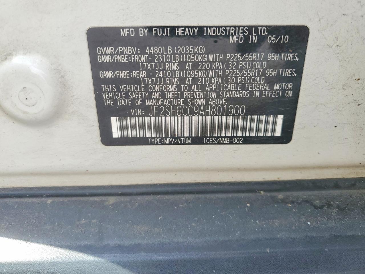 2010 Subaru Forester 2.5x Premium White vin: JF2SH6CC9AH801900