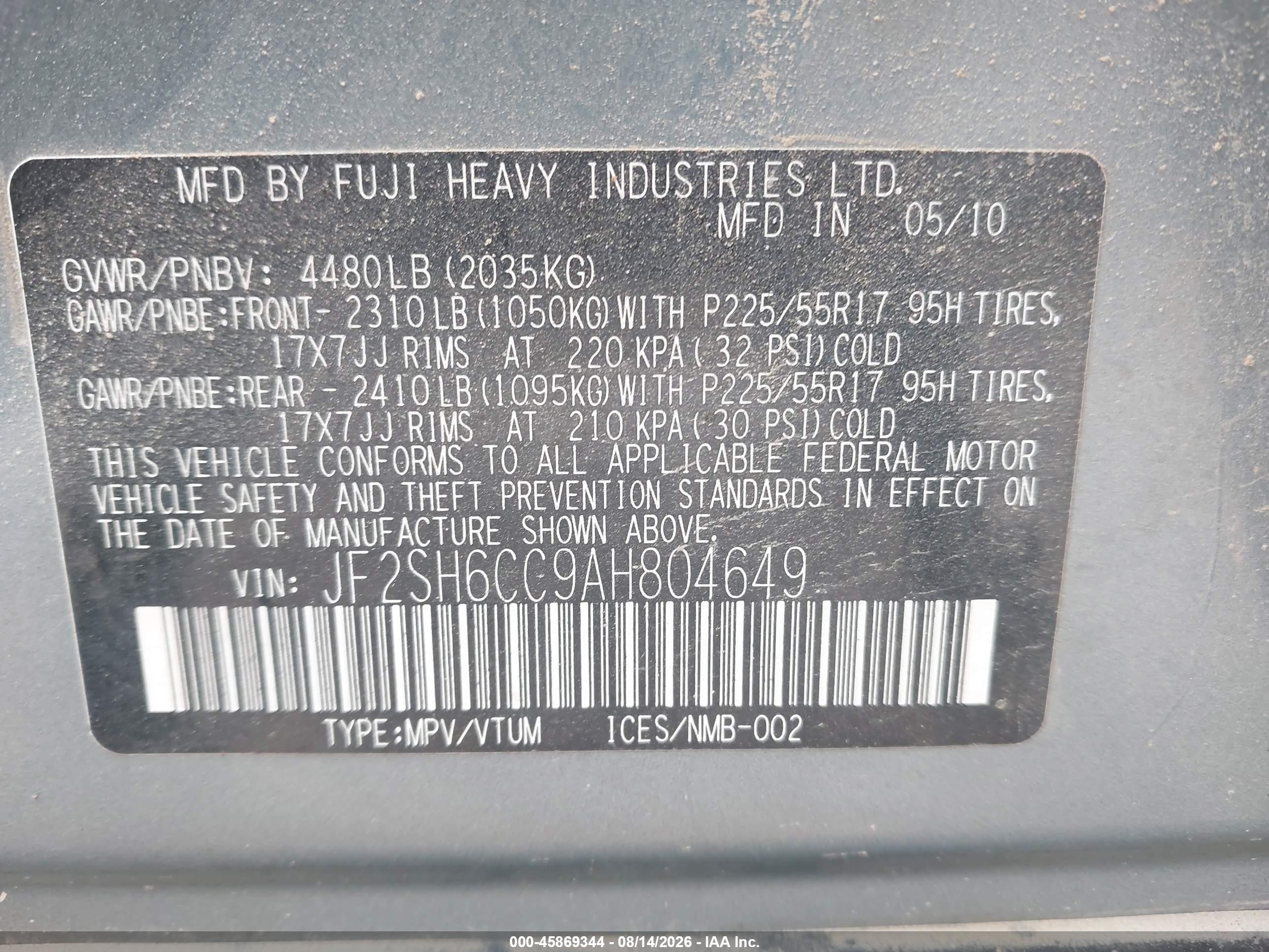 2010 Subaru Forester 2.5x Premium Light Blue vin: JF2SH6CC9AH804649