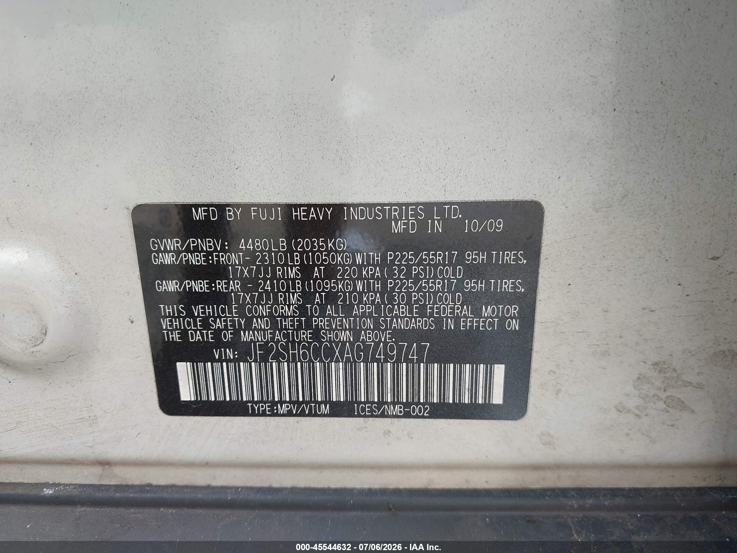 2010 Subaru Forester 2.5x Premium White vin: JF2SH6CCXAG749747