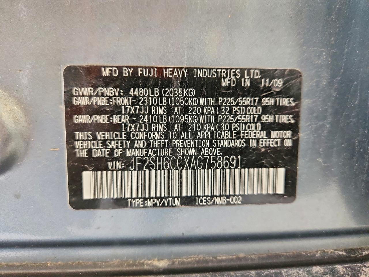 2010 Subaru Forester 2.5x Premium Blue vin: JF2SH6CCXAG758691