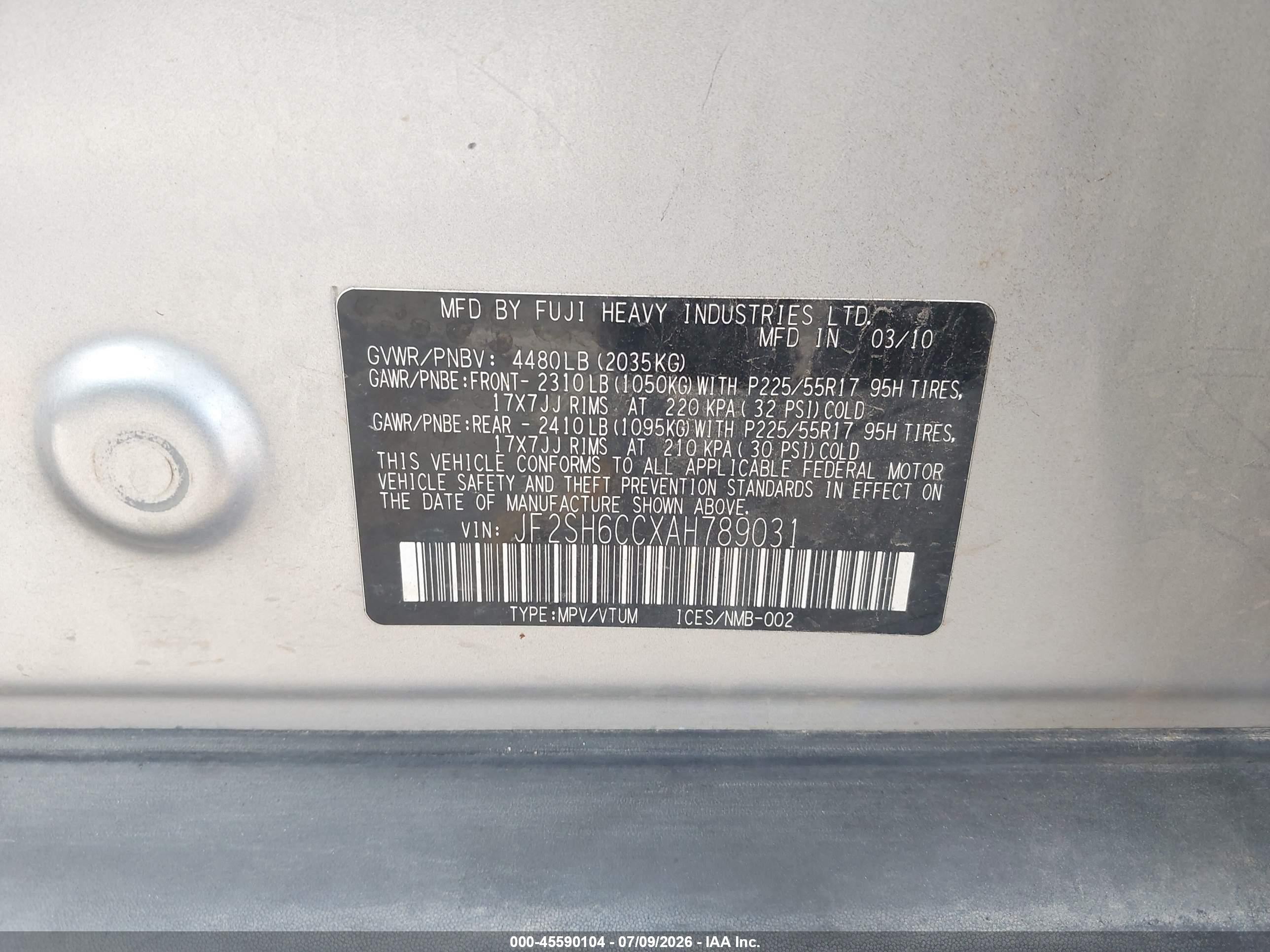 2010 Subaru Forester 2.5x Premium Silver vin: JF2SH6CCXAH789031