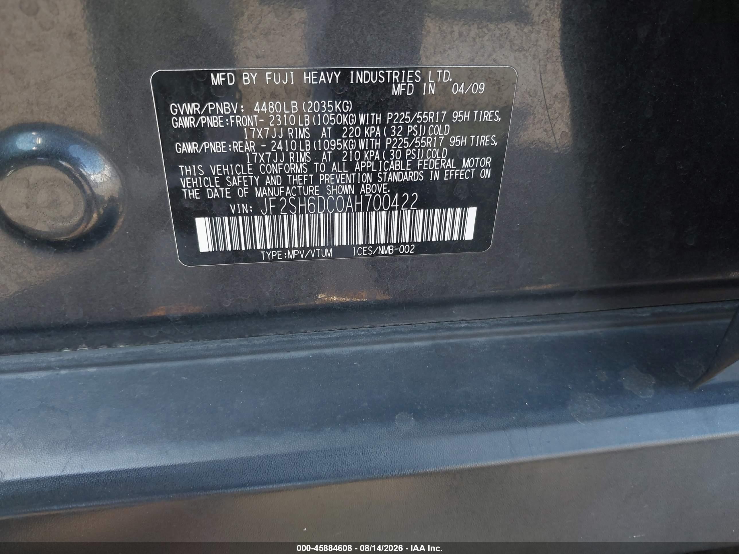2010 Subaru Forester 2.5x Limited Черный vin: JF2SH6DC0AH700422