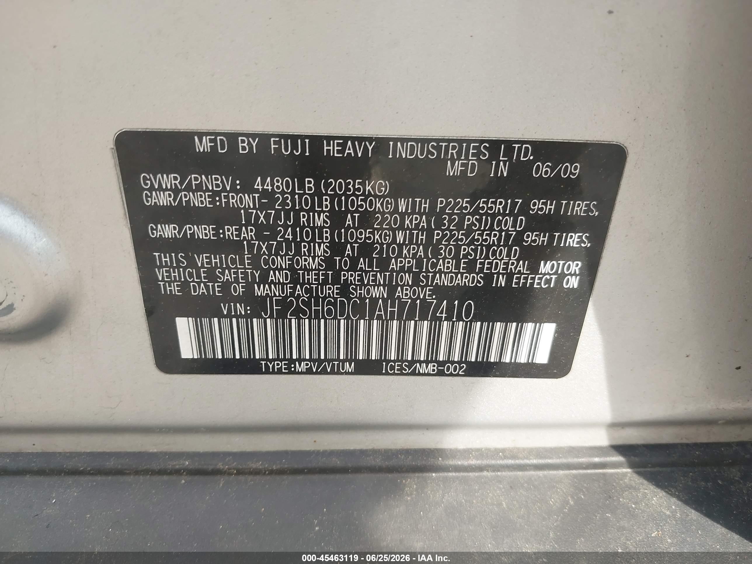 2010 Subaru Forester 2.5x Limited Silver vin: JF2SH6DC1AH717410