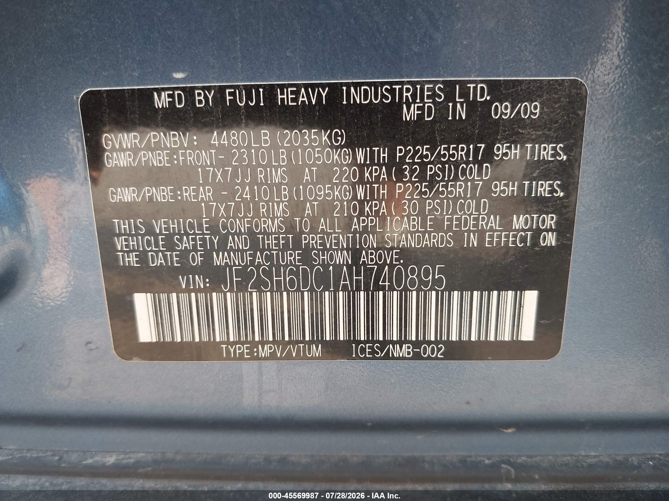 2010 Subaru Forester 2.5x Limited Blue vin: JF2SH6DC1AH740895