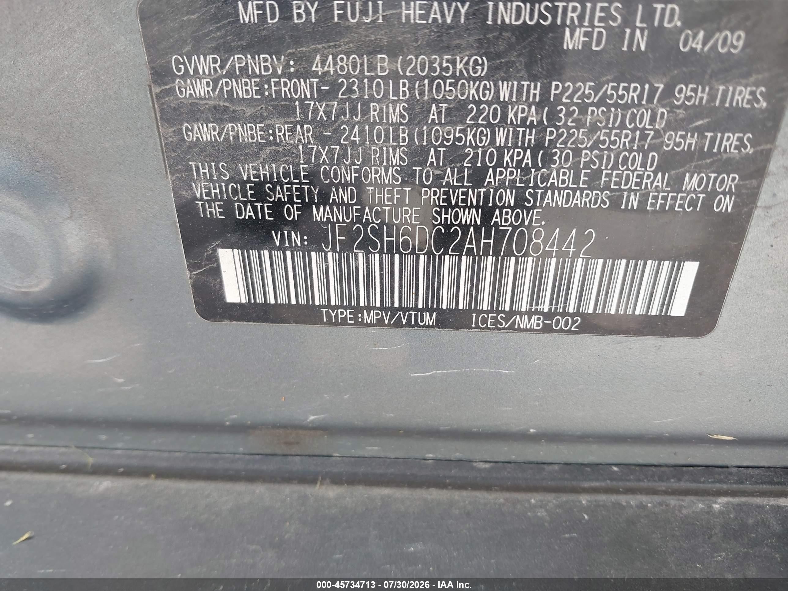 2010 Subaru Forester 2.5x Limited Light Blue vin: JF2SH6DC2AH708442