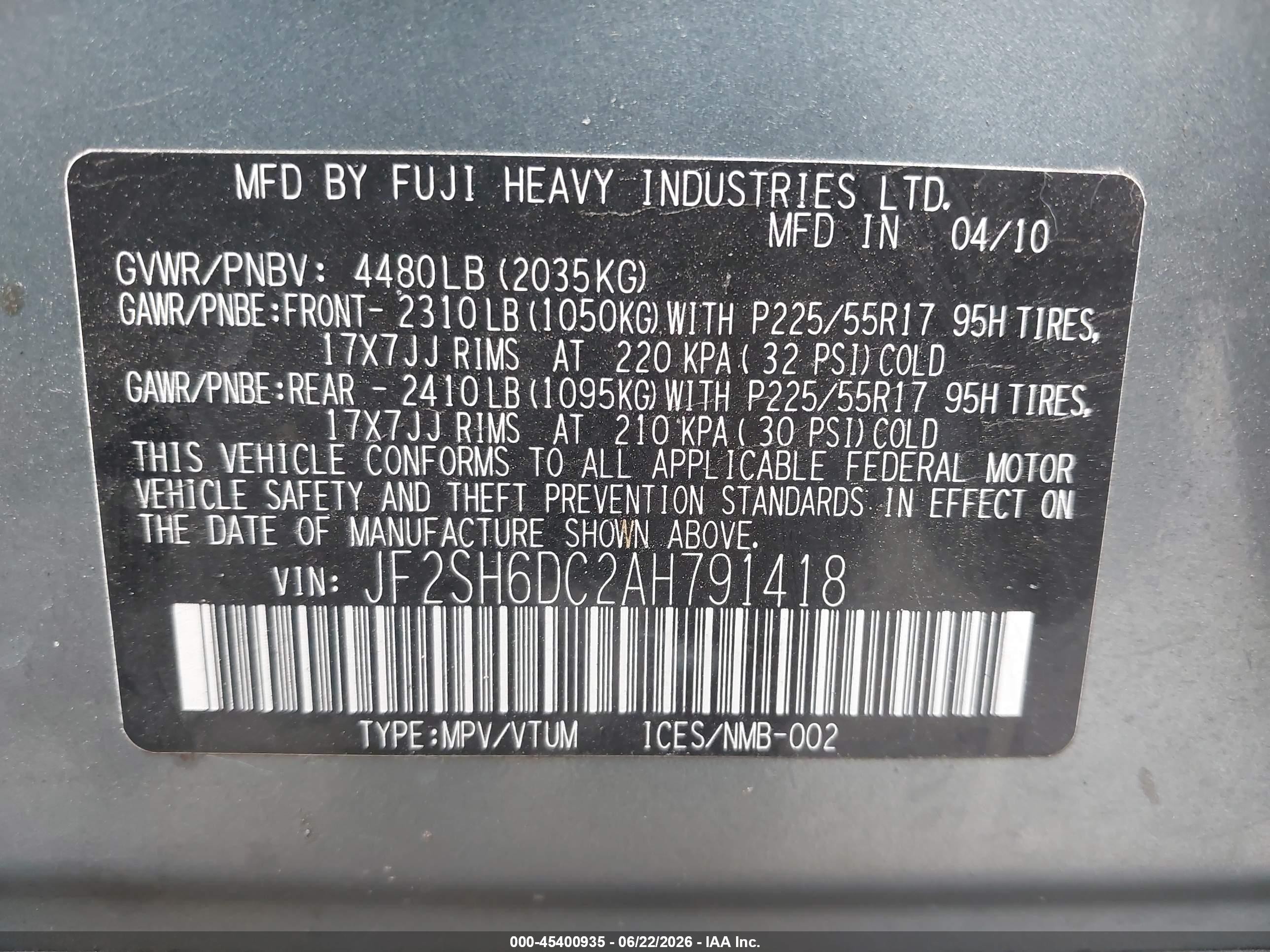 2010 Subaru Forester 2.5x Limited Gray vin: JF2SH6DC2AH791418
