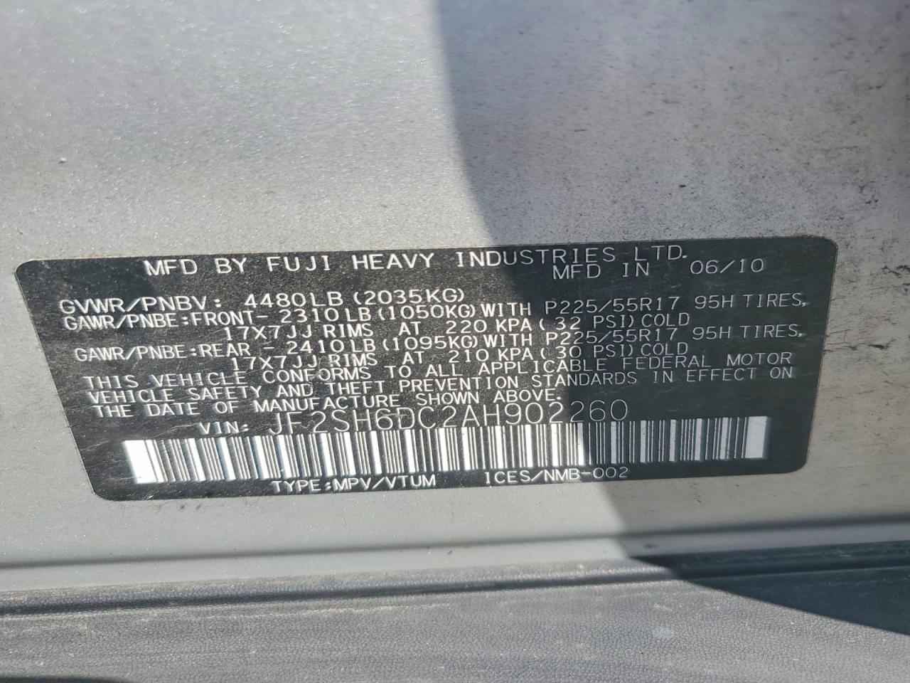 2010 Subaru Forester 2.5x Limited Silver vin: JF2SH6DC2AH902260