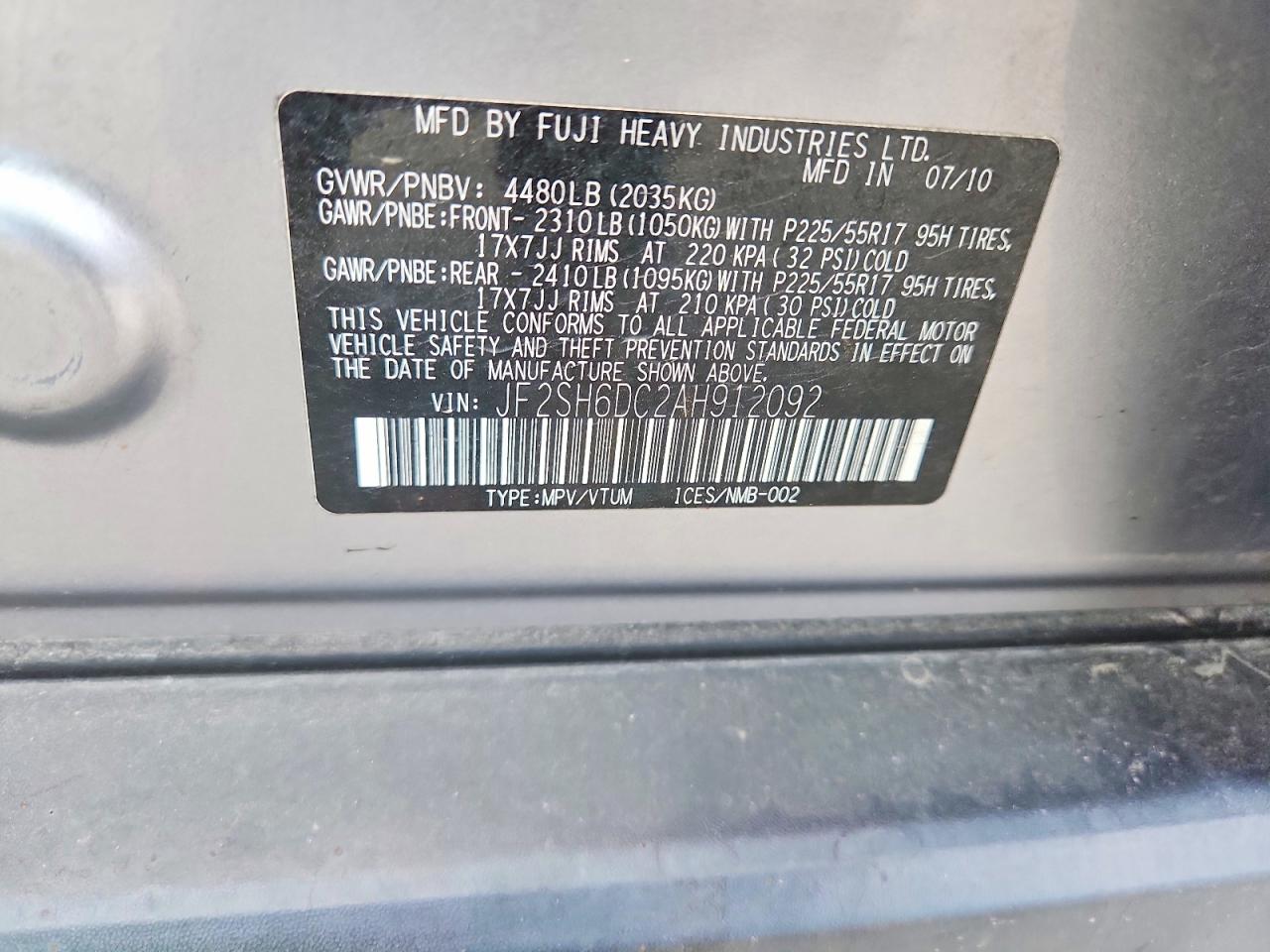 2010 Subaru Forester 2.5x Limited Silver vin: JF2SH6DC2AH912092