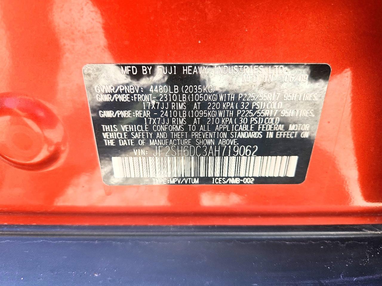 2010 Subaru Forester 2.5x Limited Red vin: JF2SH6DC3AH719062
