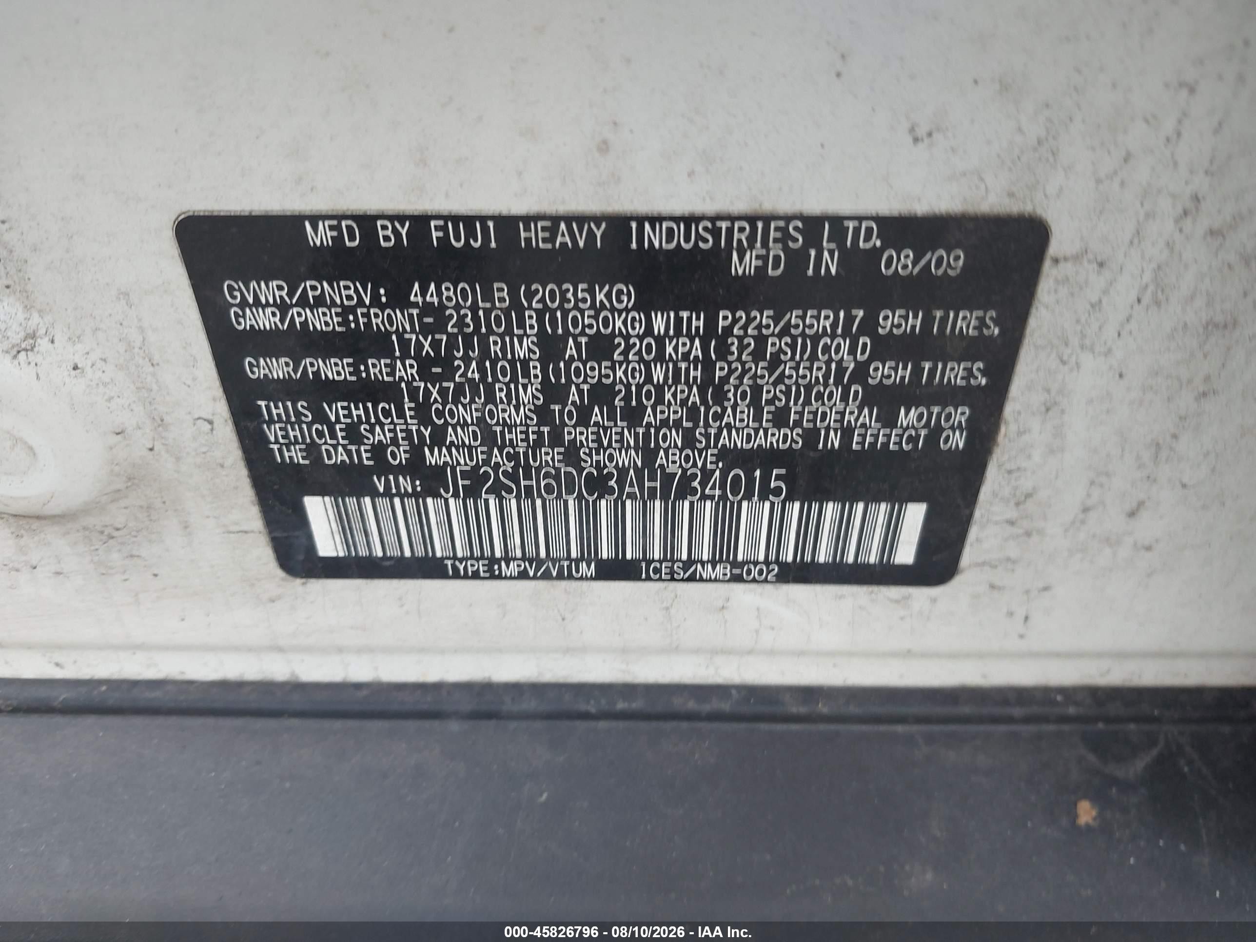 2010 Subaru Forester 2.5x Limited White vin: JF2SH6DC3AH734015
