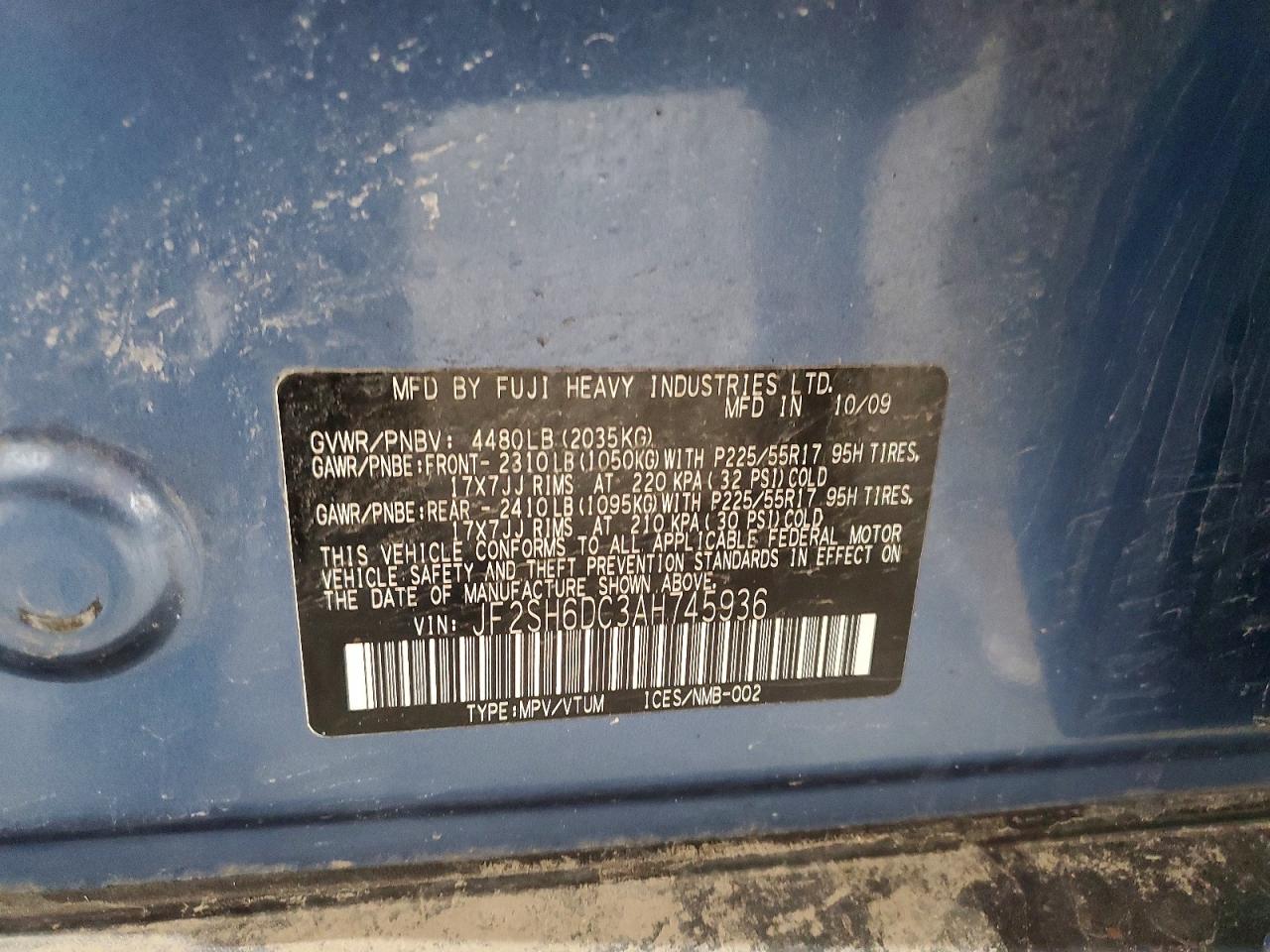 2010 Subaru Forester 2.5x Limited Blue vin: JF2SH6DC3AH745936