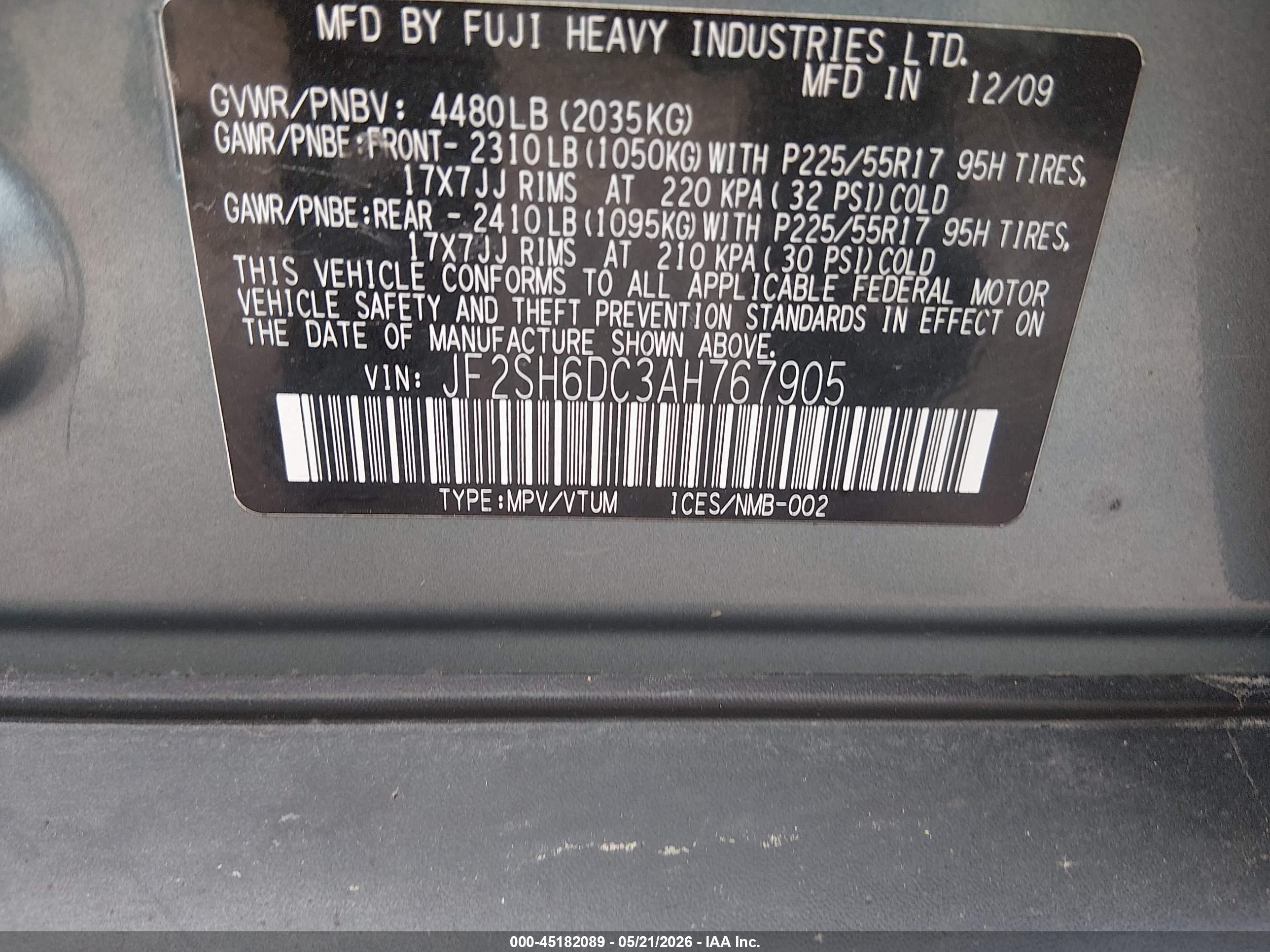 2010 Subaru Forester 2.5x Limited Light Blue vin: JF2SH6DC3AH767905