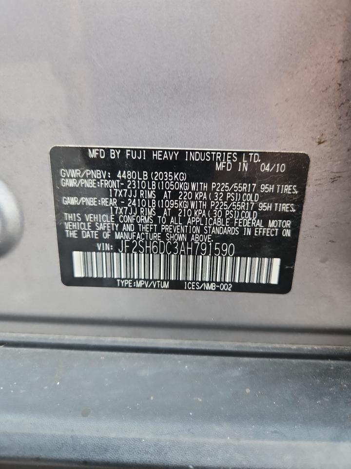 2010 Subaru Forester 2.5x Limited Silver vin: JF2SH6DC3AH791590