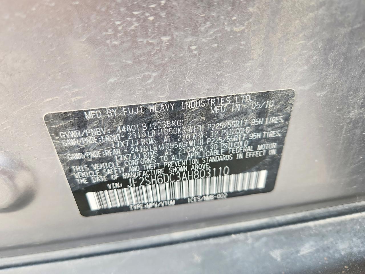 2010 Subaru Forester 2.5x Limited Gray vin: JF2SH6DC3AH803110