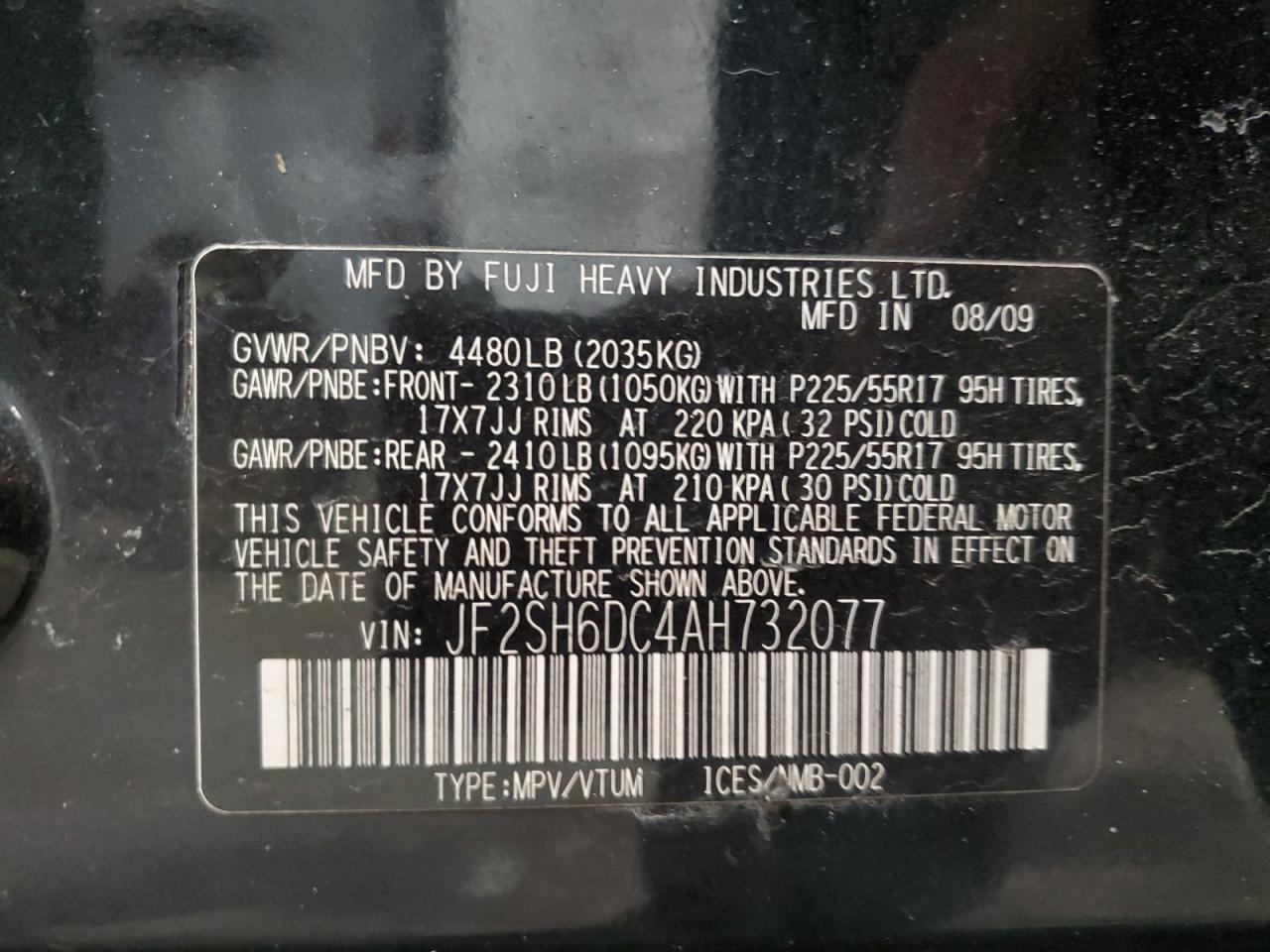 2010 Subaru Forester 2.5x Limited Черный vin: JF2SH6DC4AH732077