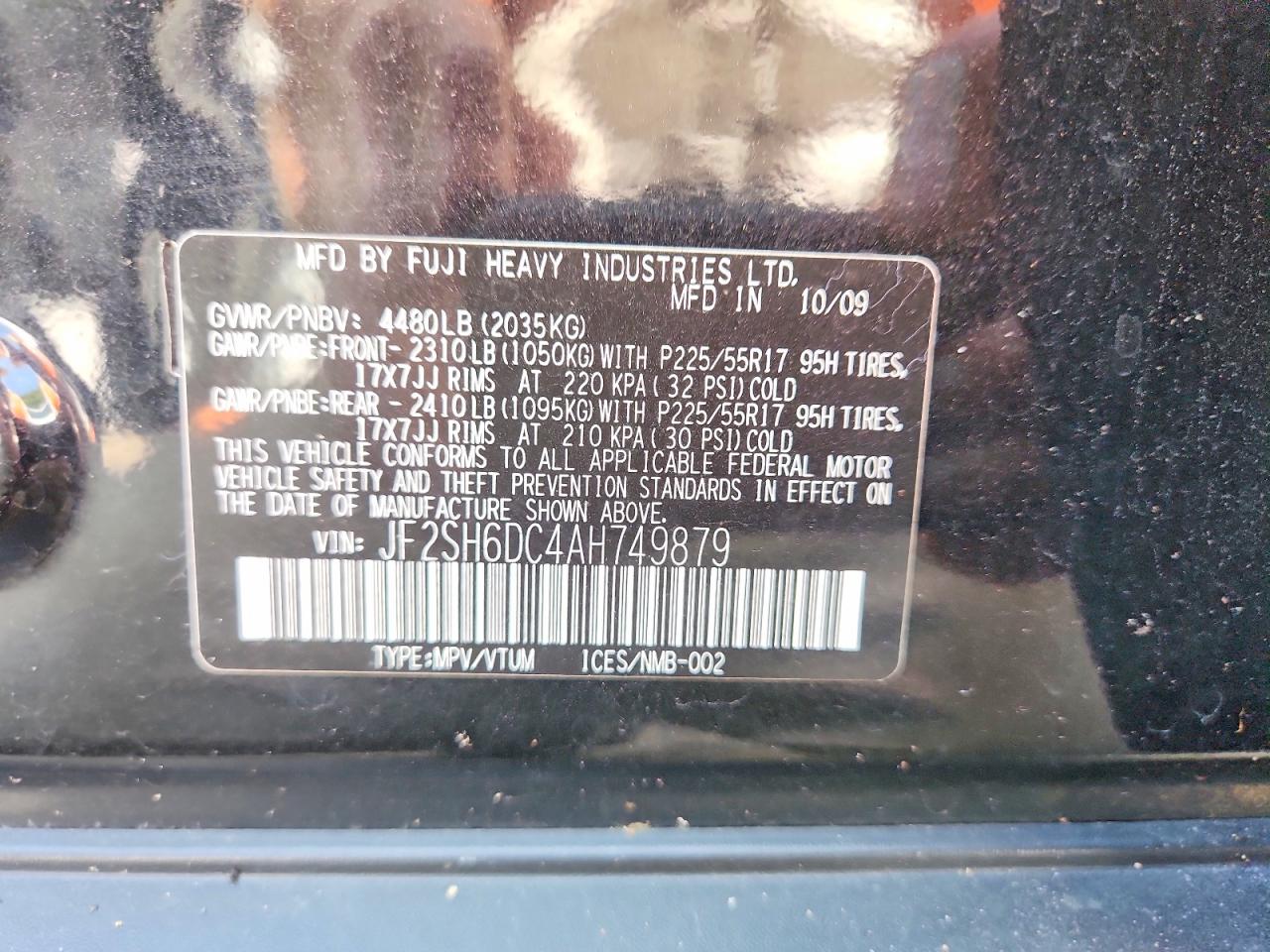 2010 Subaru Forester 2.5x Limited Black vin: JF2SH6DC4AH749879
