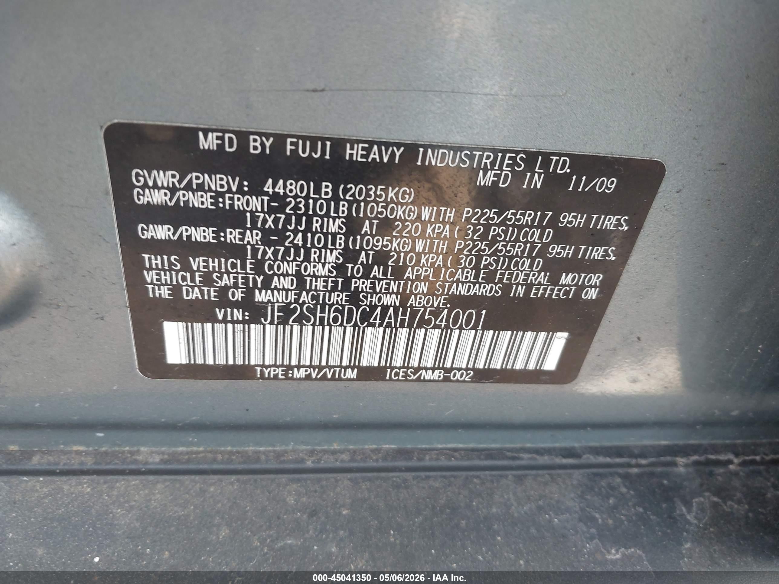 2010 Subaru Forester 2.5x Limited Blue vin: JF2SH6DC4AH754001