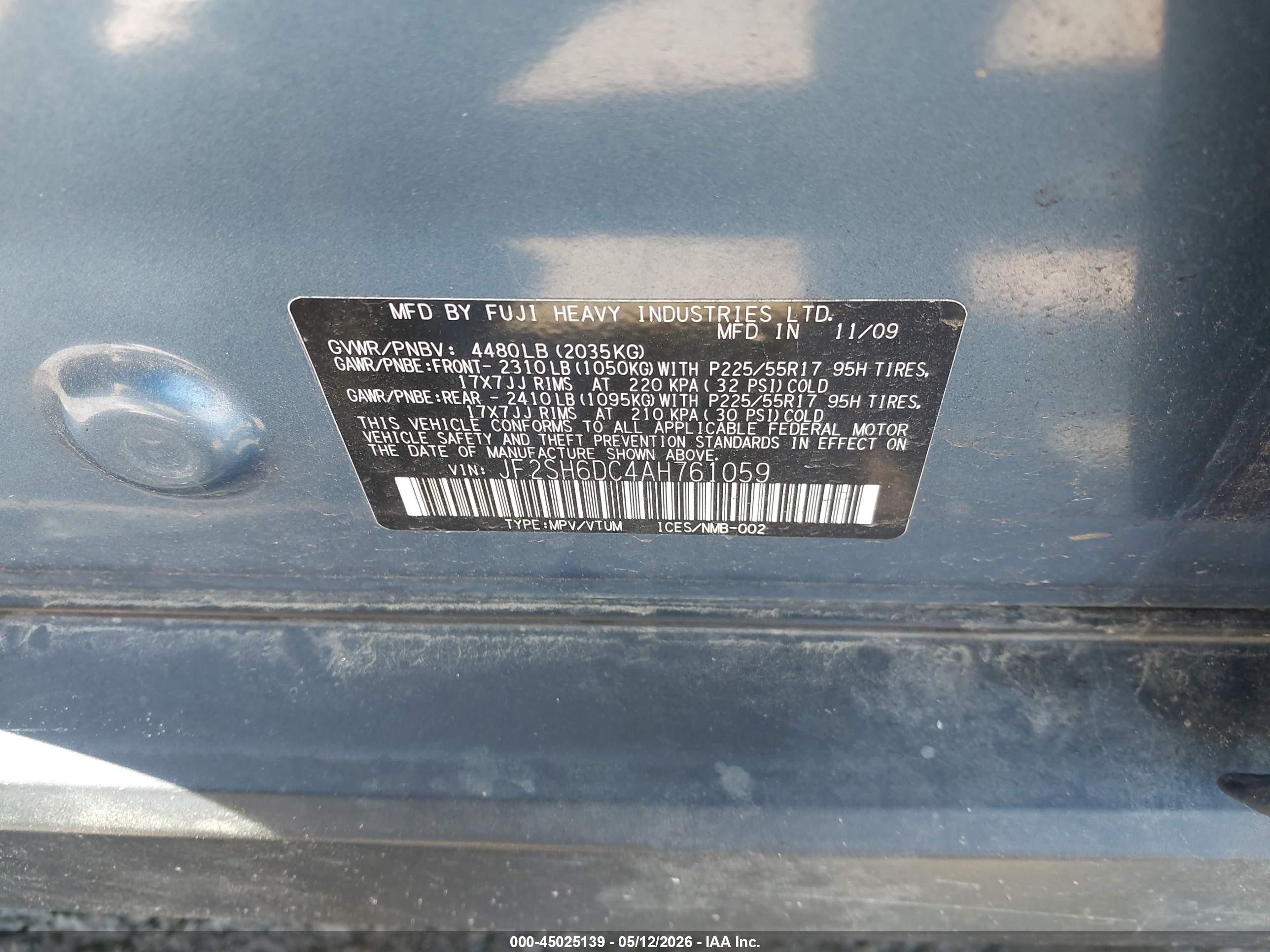 2010 Subaru Forester 2.5x Limited Blue vin: JF2SH6DC4AH761059