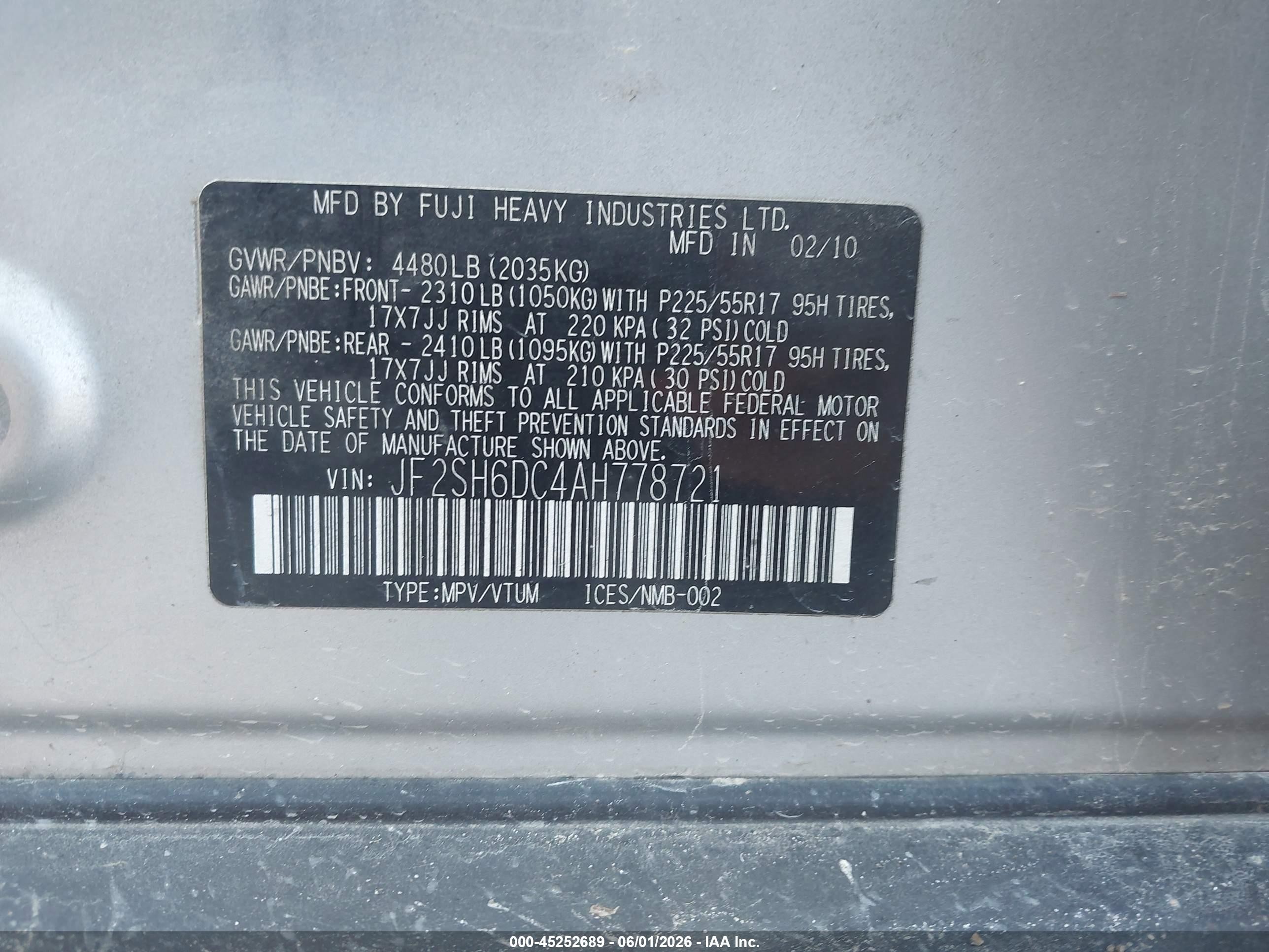 2010 Subaru Forester 2.5x Limited Silver vin: JF2SH6DC4AH778721
