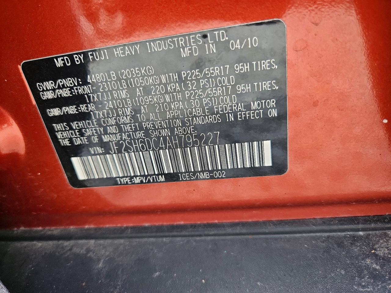 2010 Subaru Forester 2.5x Limited Orange vin: JF2SH6DC4AH795227