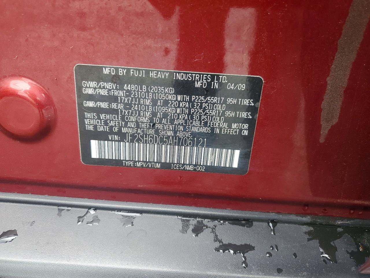 2010 Subaru Forester 2.5x Limited Red vin: JF2SH6DC5AH706121