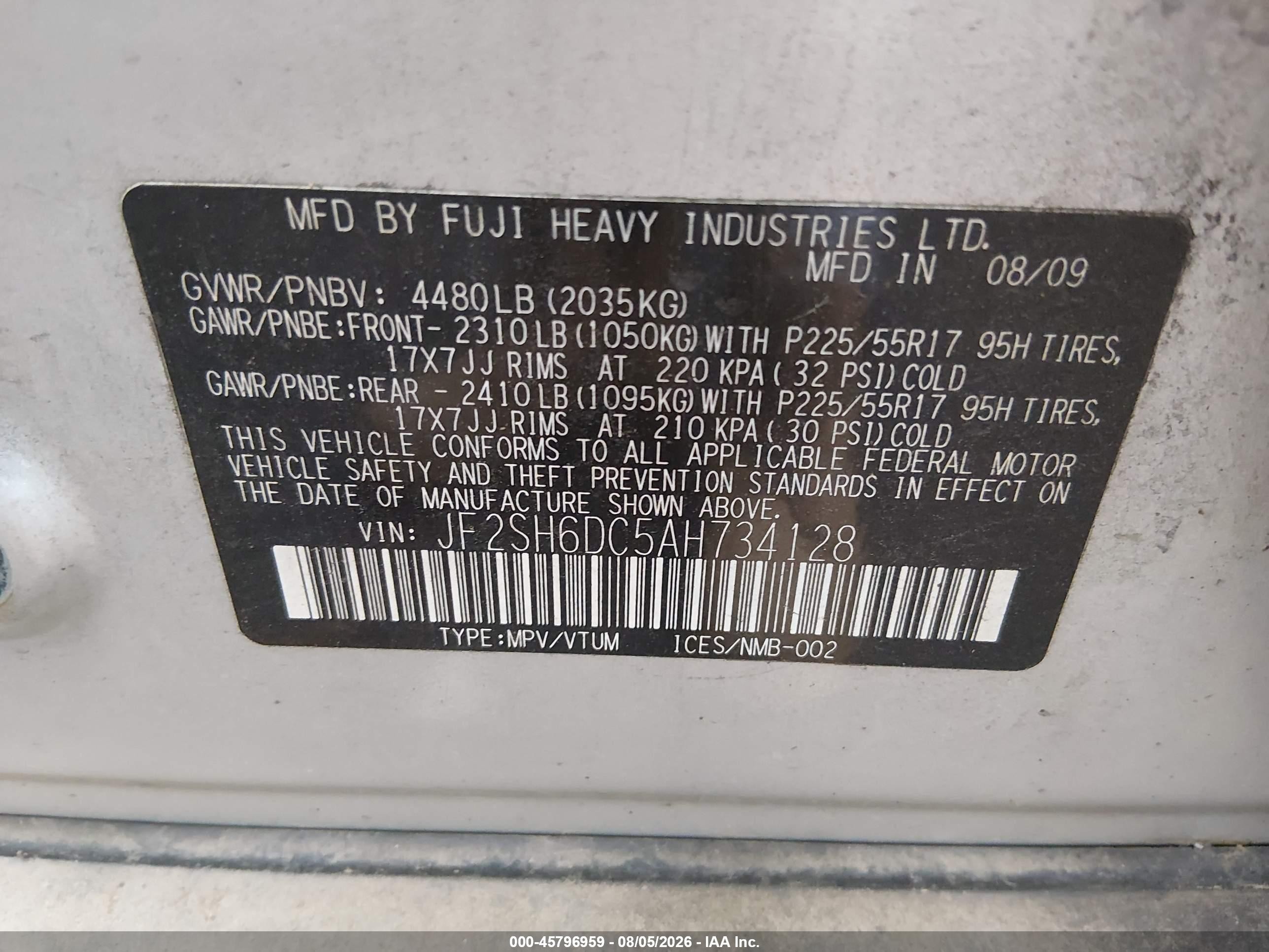 2010 Subaru Forester 2.5x Limited Silver vin: JF2SH6DC5AH734128