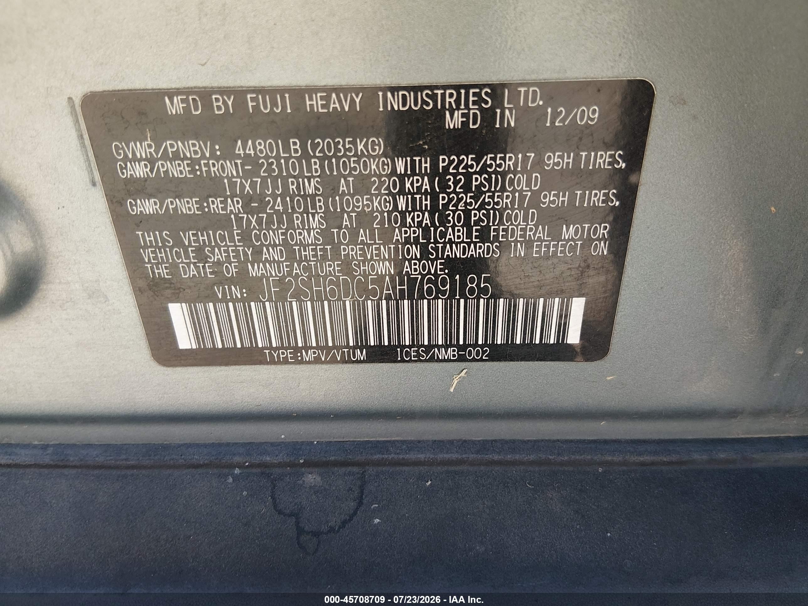 2010 Subaru Forester 2.5x Limited Light Blue vin: JF2SH6DC5AH769185