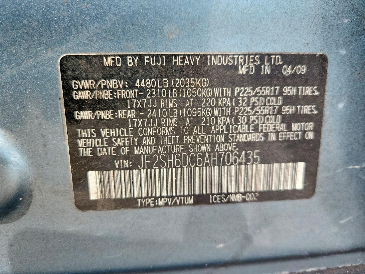 2010 Subaru Forester 2.5x Limited Teal vin: JF2SH6DC6AH706435