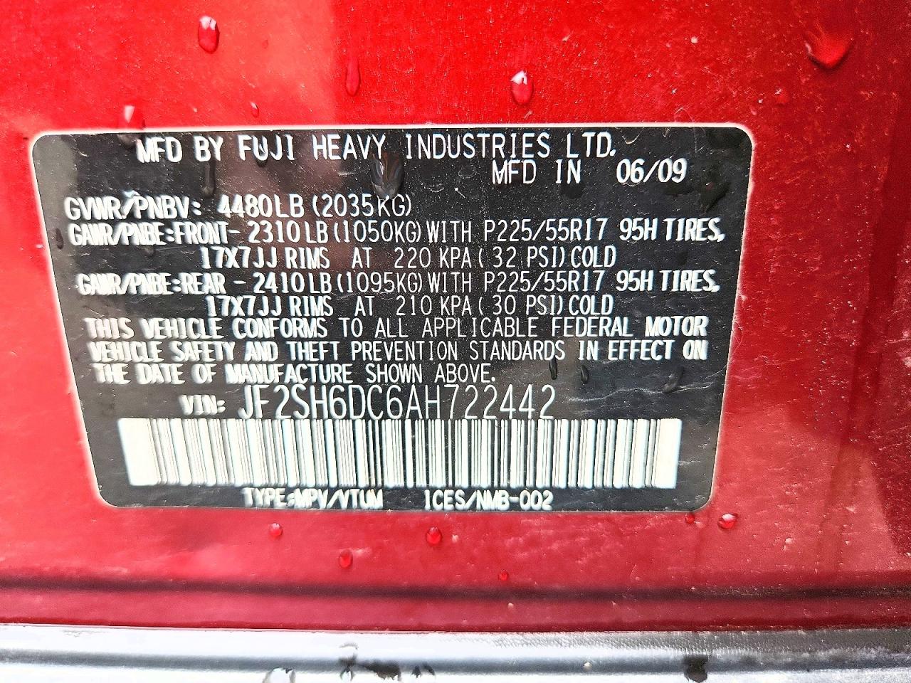 2010 Subaru Forester 2.5x Limited Red vin: JF2SH6DC6AH722442