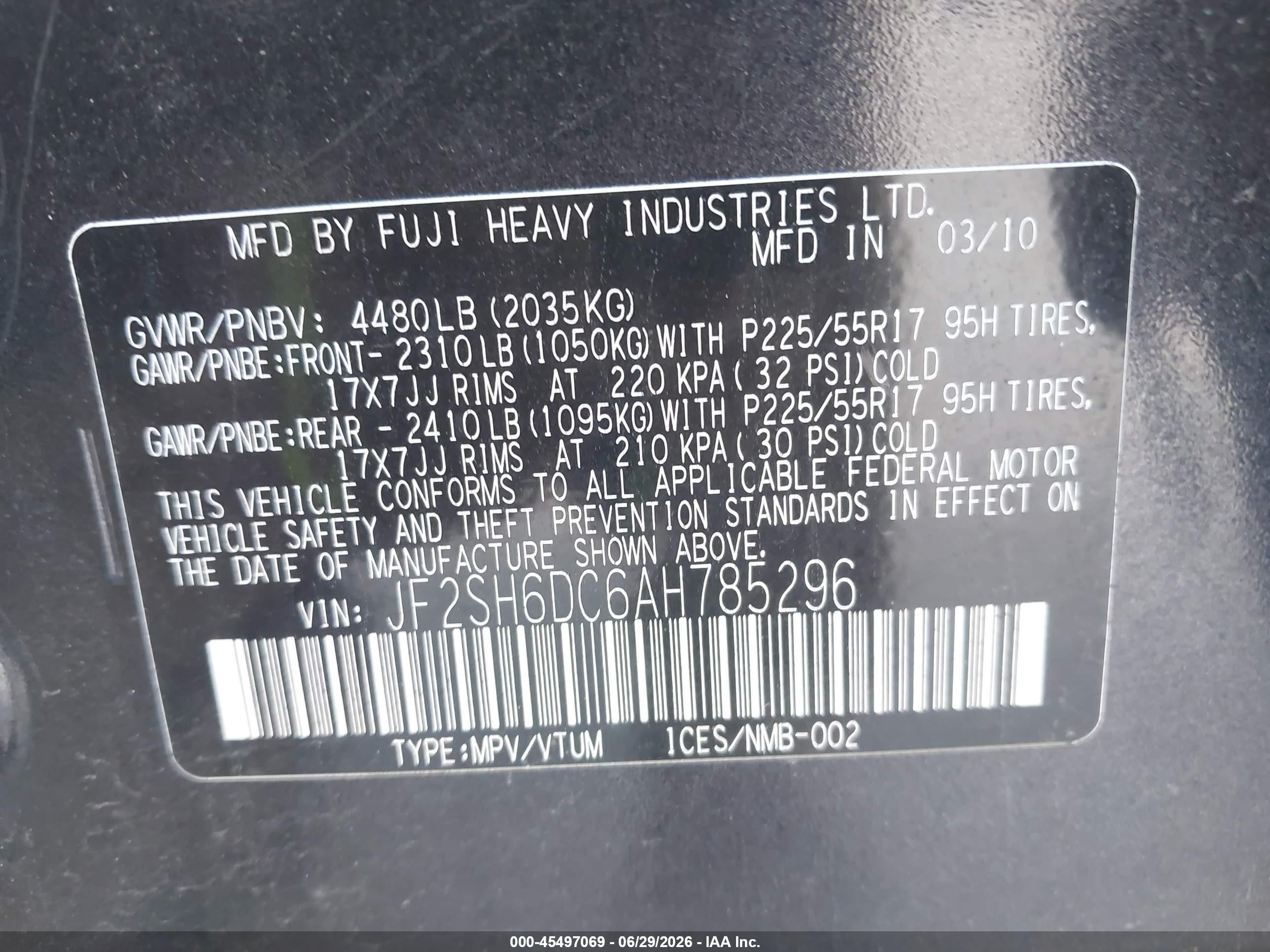 2010 Subaru Forester 2.5x Limited Gray vin: JF2SH6DC6AH785296