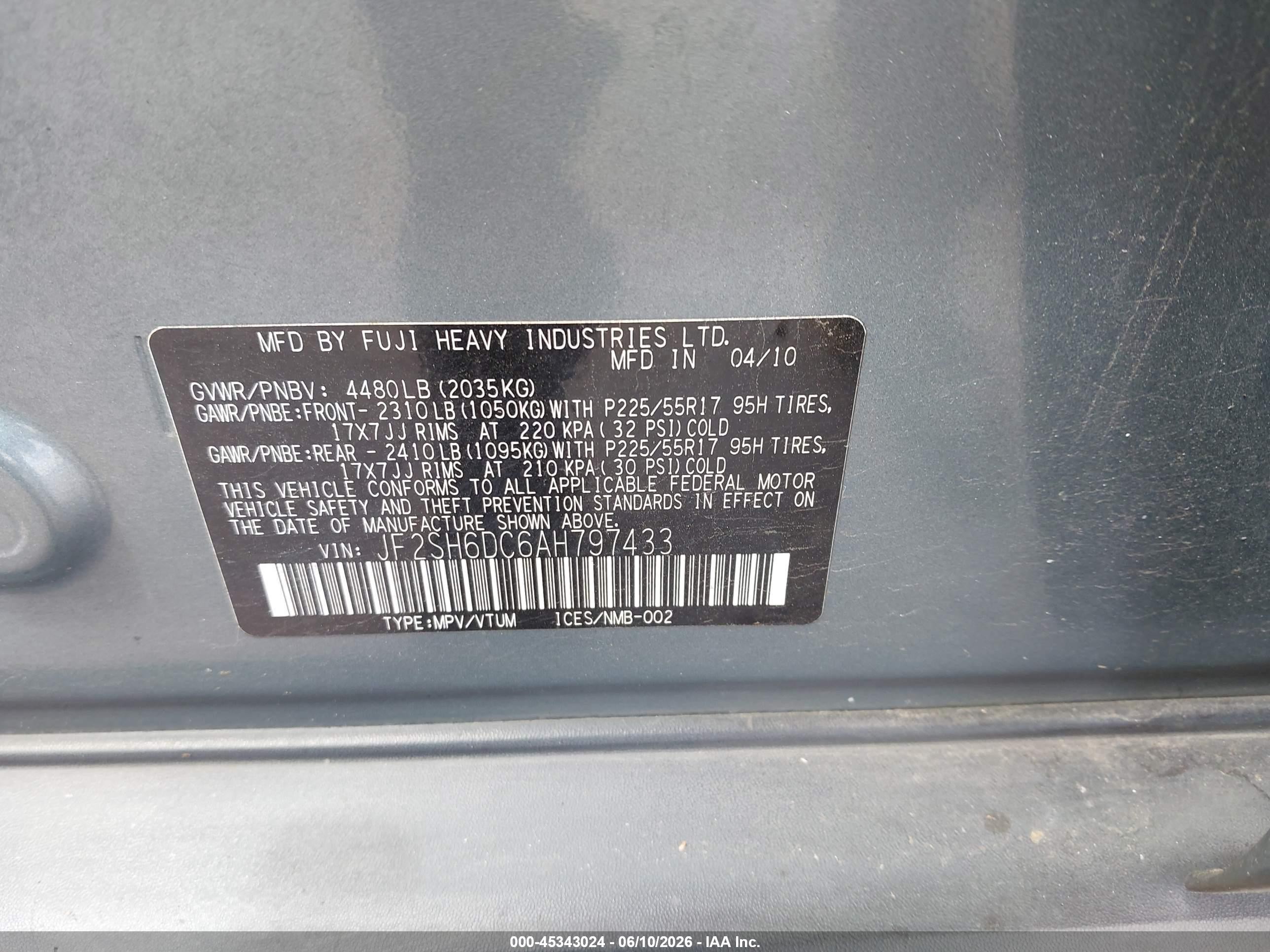 2010 Subaru Forester 2.5x Limited Pewter vin: JF2SH6DC6AH797433