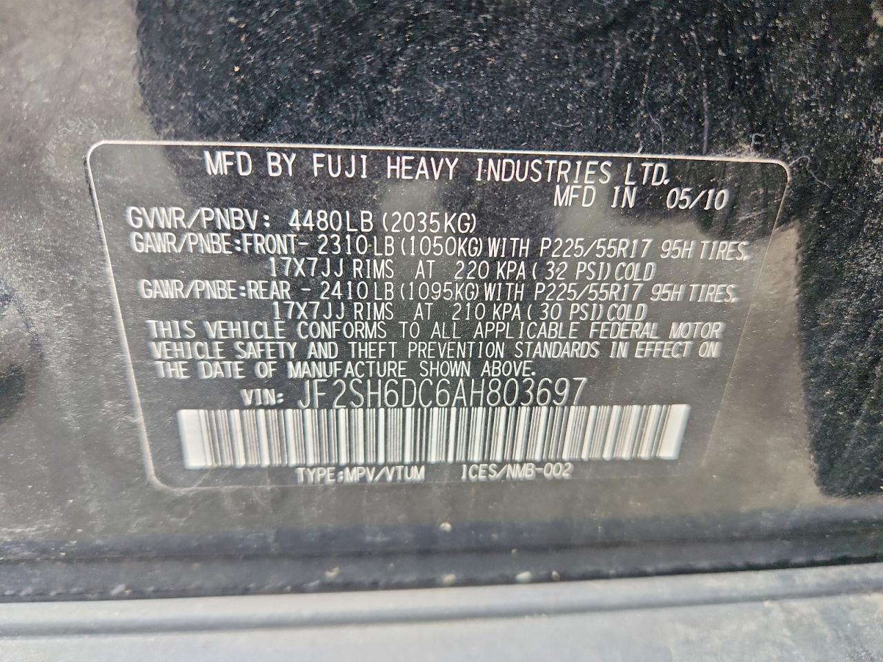 2010 Subaru Forester 2.5x Limited Черный vin: JF2SH6DC6AH803697