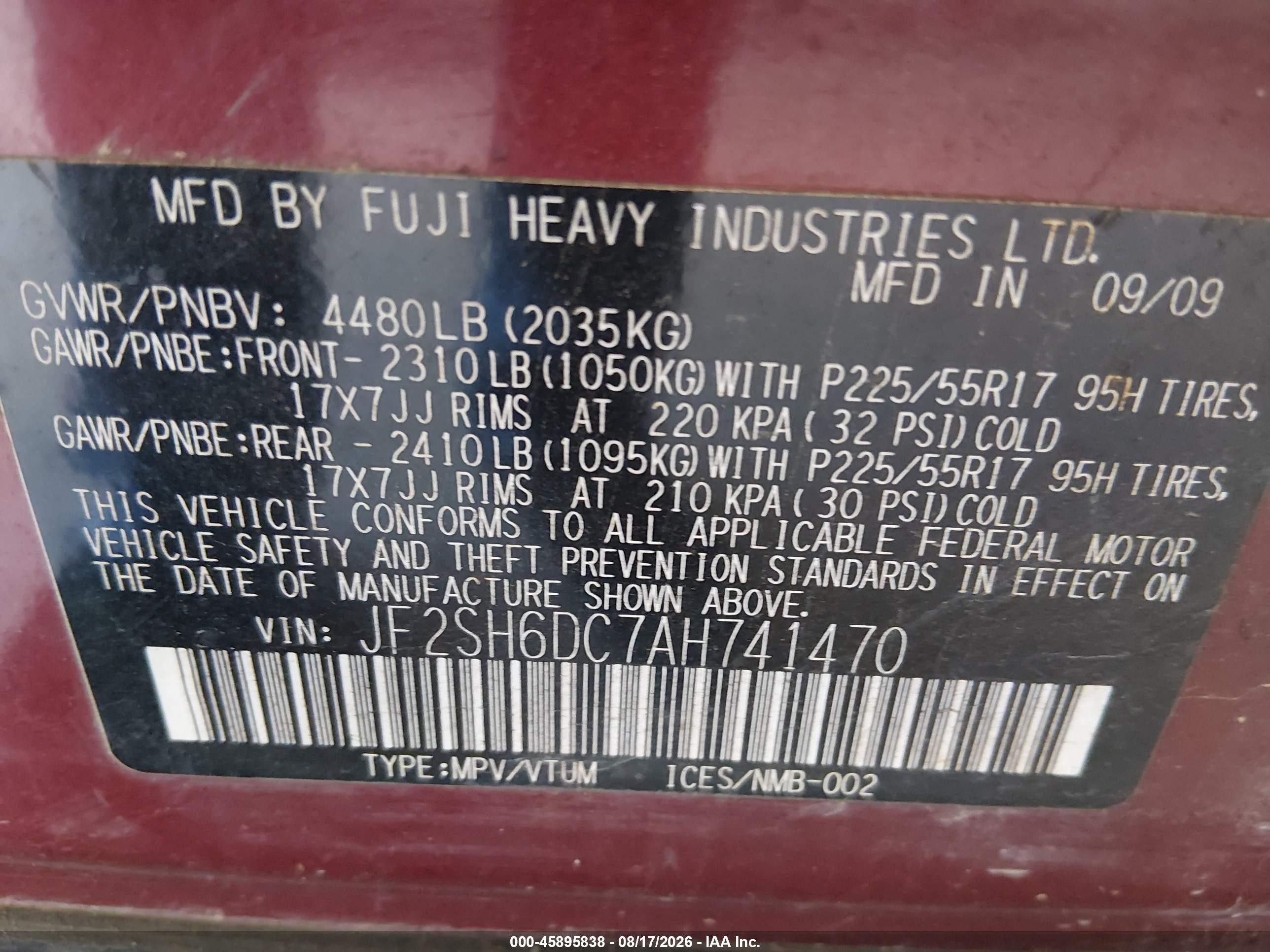 2010 Subaru Forester 2.5x Limited Темно-бордовый vin: JF2SH6DC7AH741470