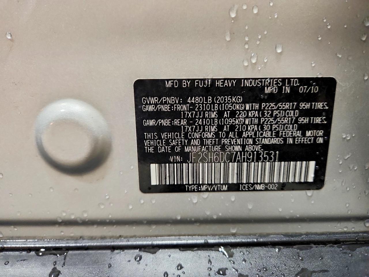 2010 Subaru Forester 2.5x Limited Silver vin: JF2SH6DC7AH913531