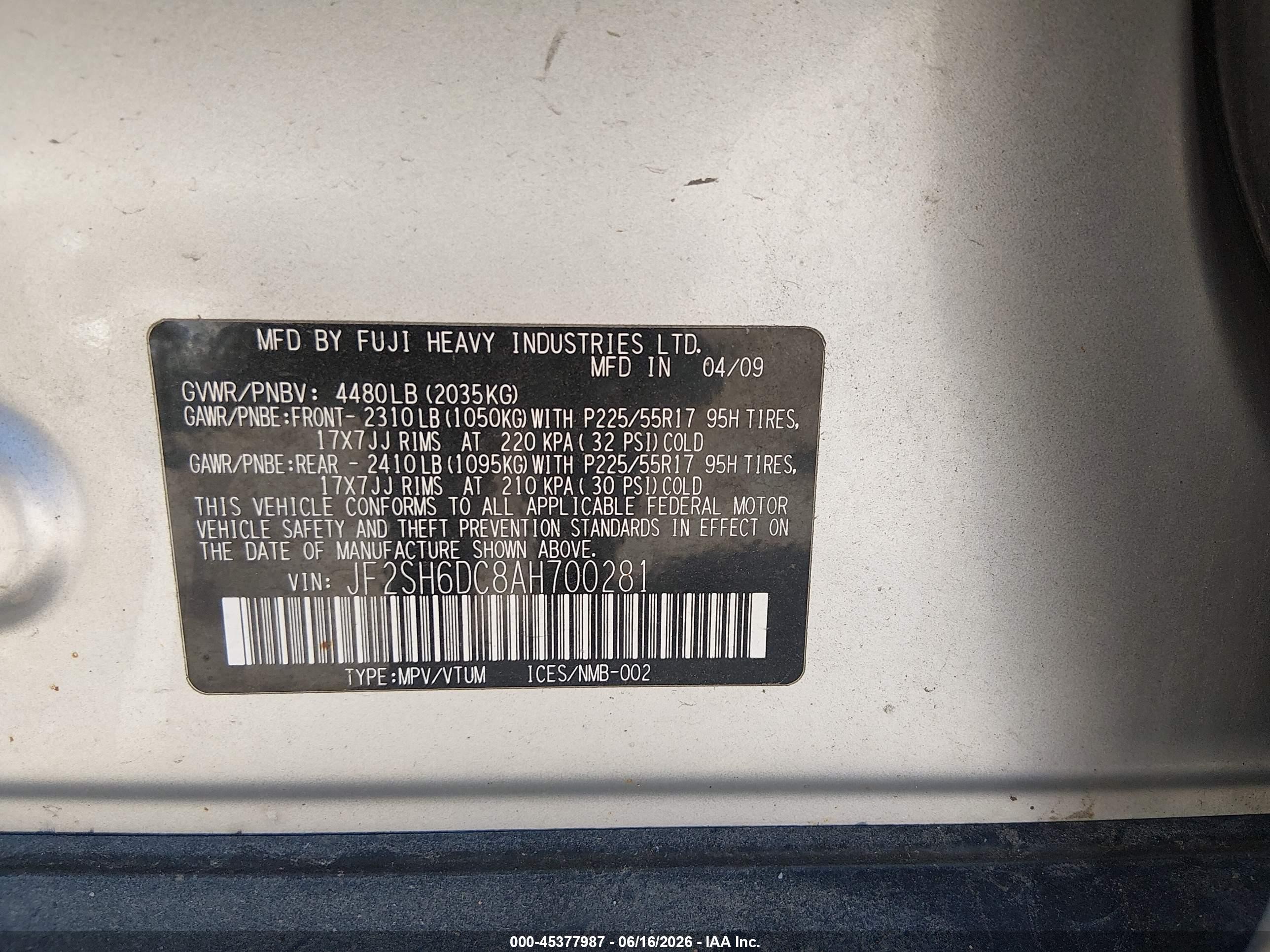 2010 Subaru Forester 2.5x Limited Silver vin: JF2SH6DC8AH700281