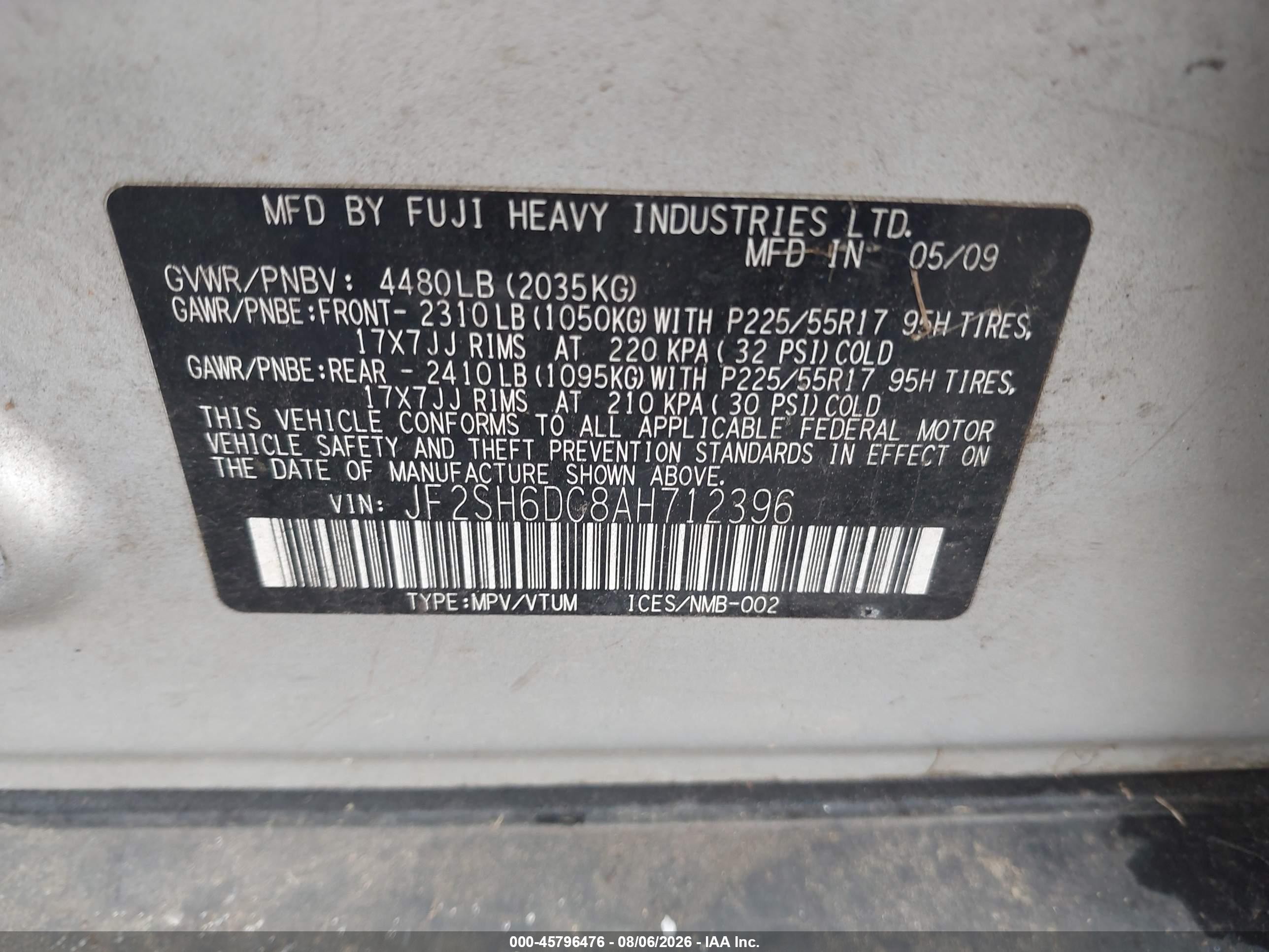 2010 Subaru Forester 2.5x Limited Silver vin: JF2SH6DC8AH712396