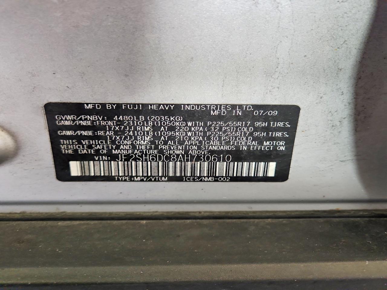 2010 Subaru Forester 2.5x Limited Silver vin: JF2SH6DC8AH730610
