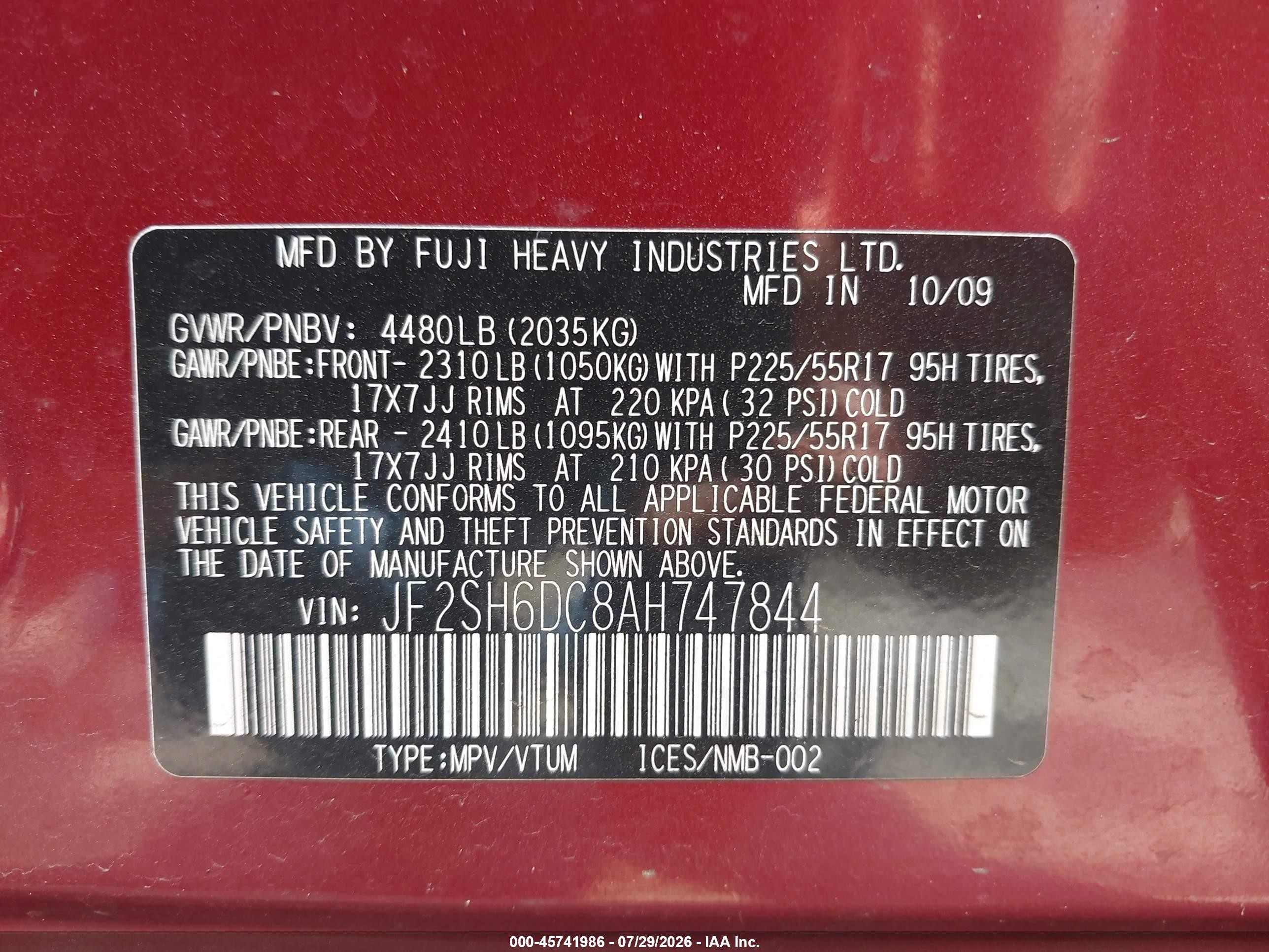 2010 Subaru Forester 2.5x Limited Red vin: JF2SH6DC8AH747844