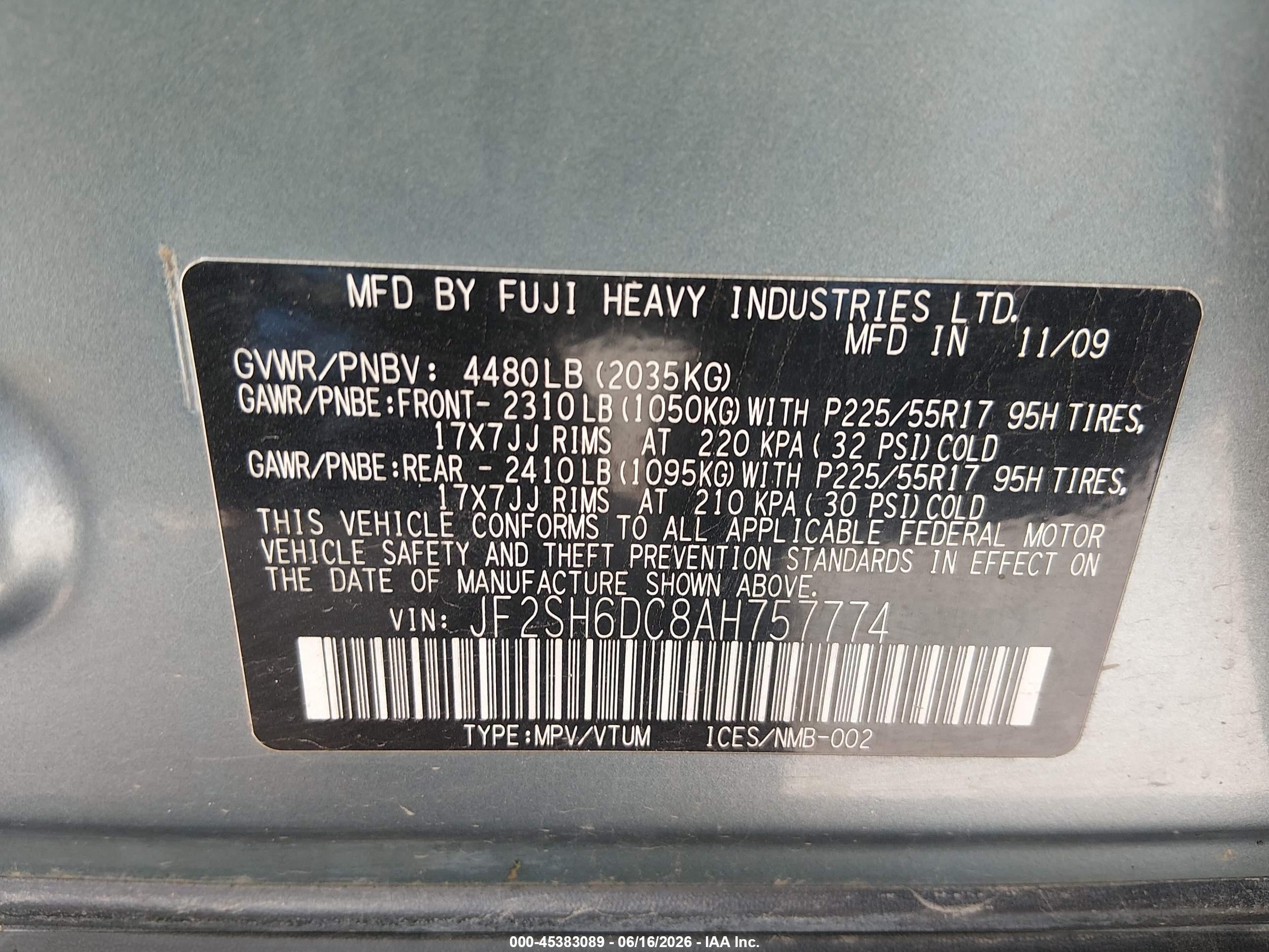 2010 Subaru Forester 2.5x Limited Light Blue vin: JF2SH6DC8AH757774