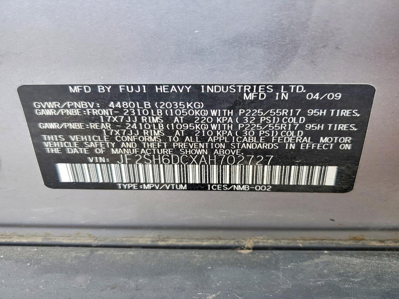 2010 Subaru Forester 2.5x Limited Silver vin: JF2SH6DCXAH702727