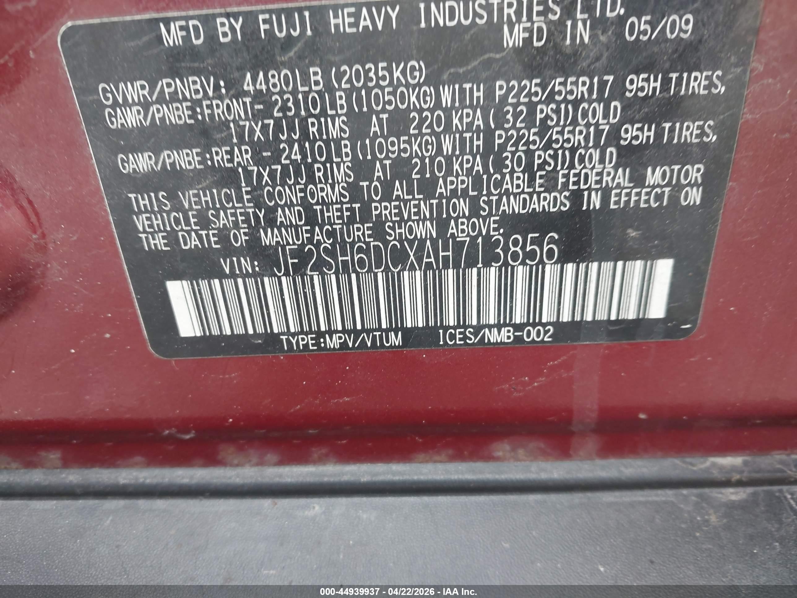 2010 Subaru Forester 2.5x Limited Red vin: JF2SH6DCXAH713856
