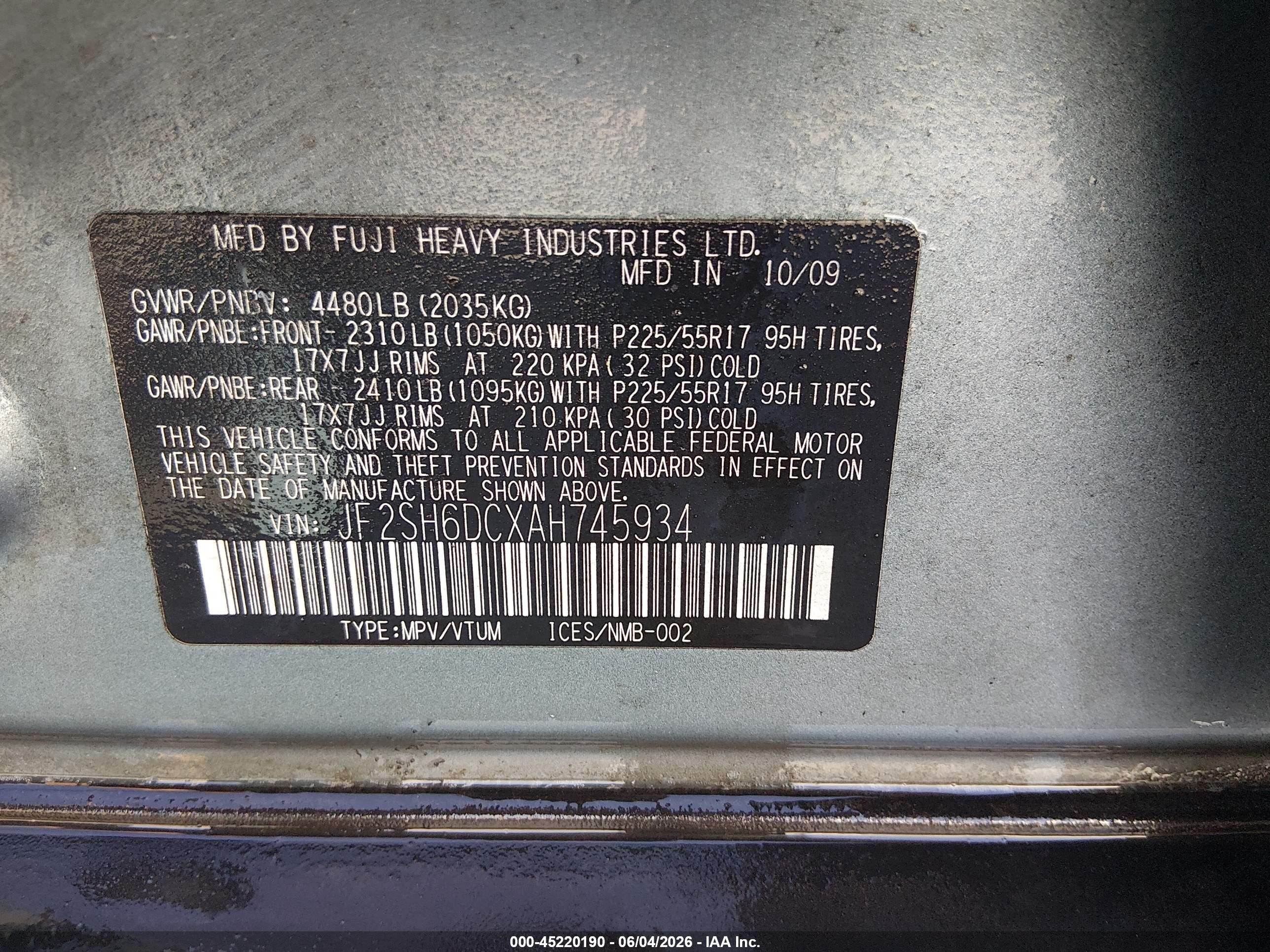 2010 Subaru Forester 2.5x Limited Light Blue vin: JF2SH6DCXAH745934