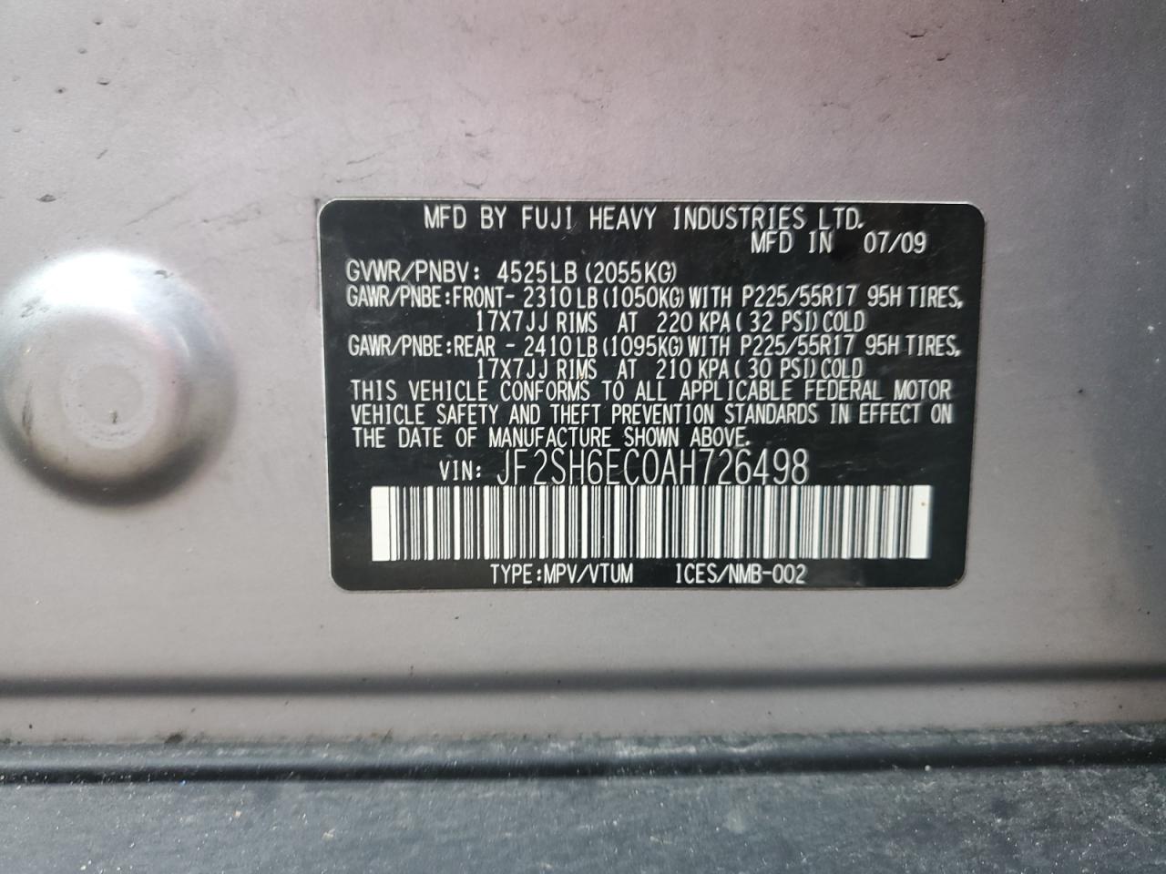 2010 Subaru Forester 2.5xt Silver vin: JF2SH6EC0AH726498
