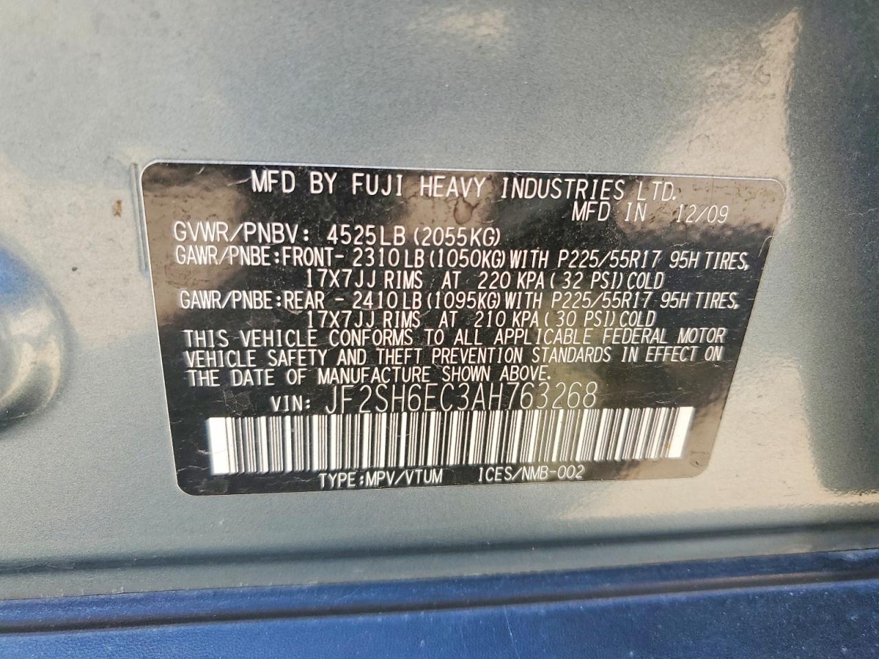 2010 Subaru Forester 2.5xt Blue vin: JF2SH6EC3AH763268