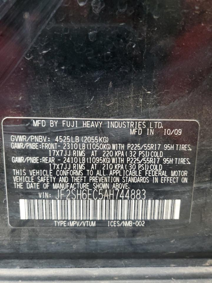 2010 Subaru Forester 2.5xt Black vin: JF2SH6EC5AH744883