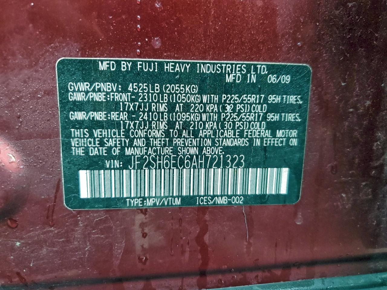2010 Subaru Forester 2.5xt Red vin: JF2SH6EC6AH721323